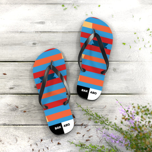 Striped Colorblock Flip Flops — Bold Red, Orange & Blue Summer Sandals Printify bakabo.club