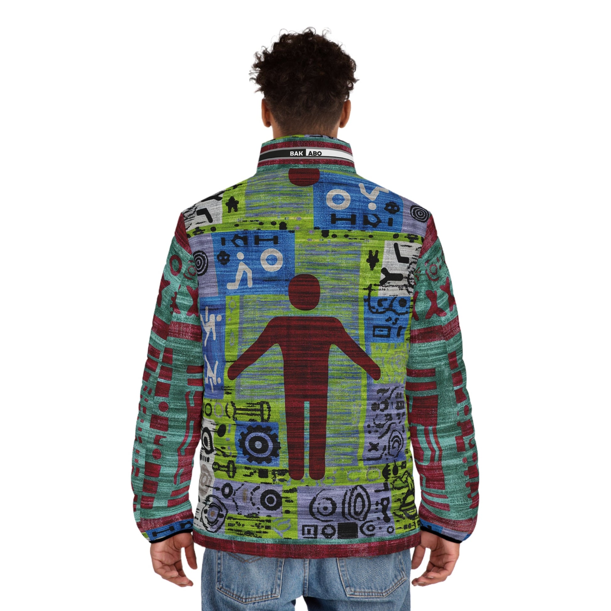 Men's Puffer Jacket — Retro Tech Graphic All-Over Print Printify bakabo.club