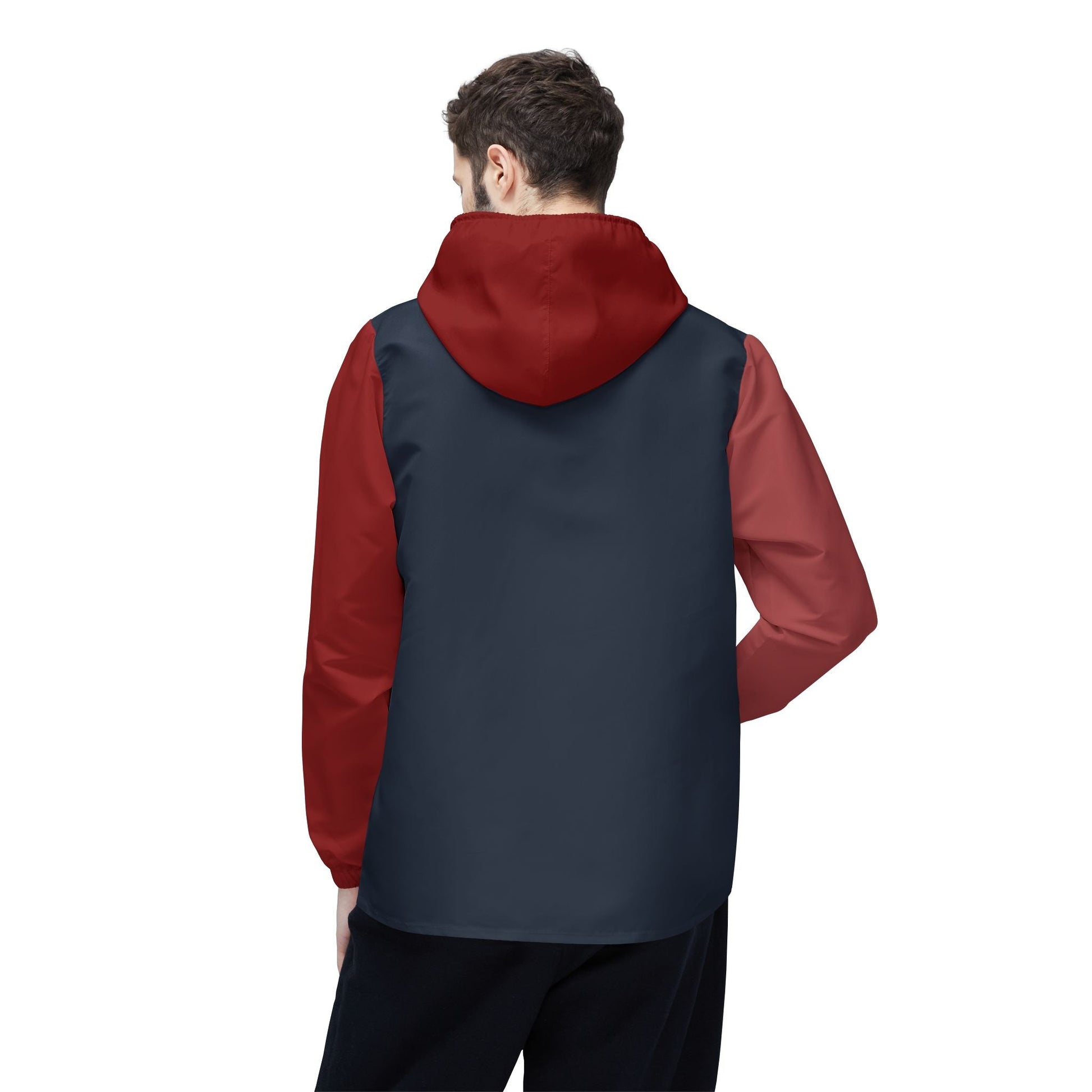 Two-Tone Lightweight Windbreaker Jacket – Red & Navy Hooded Zip-Up Printify bakabo.club
