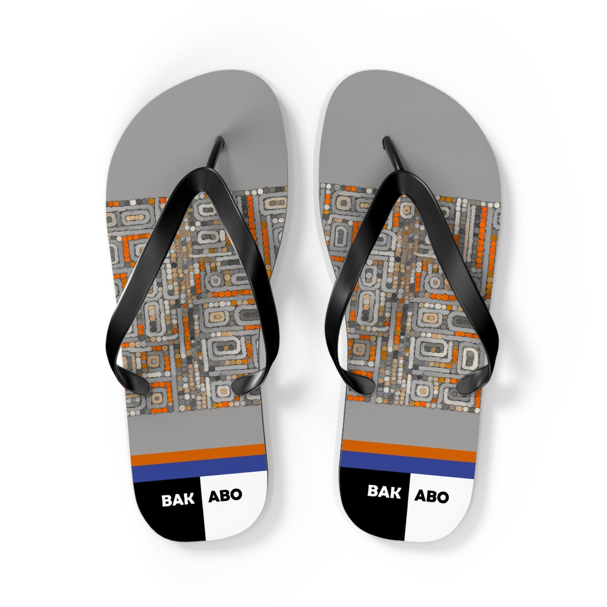 Flip Flops - Retro Geometric Pattern with Orange & Blue Stripes (BAK ABO Accent) Printify bakabo.club
