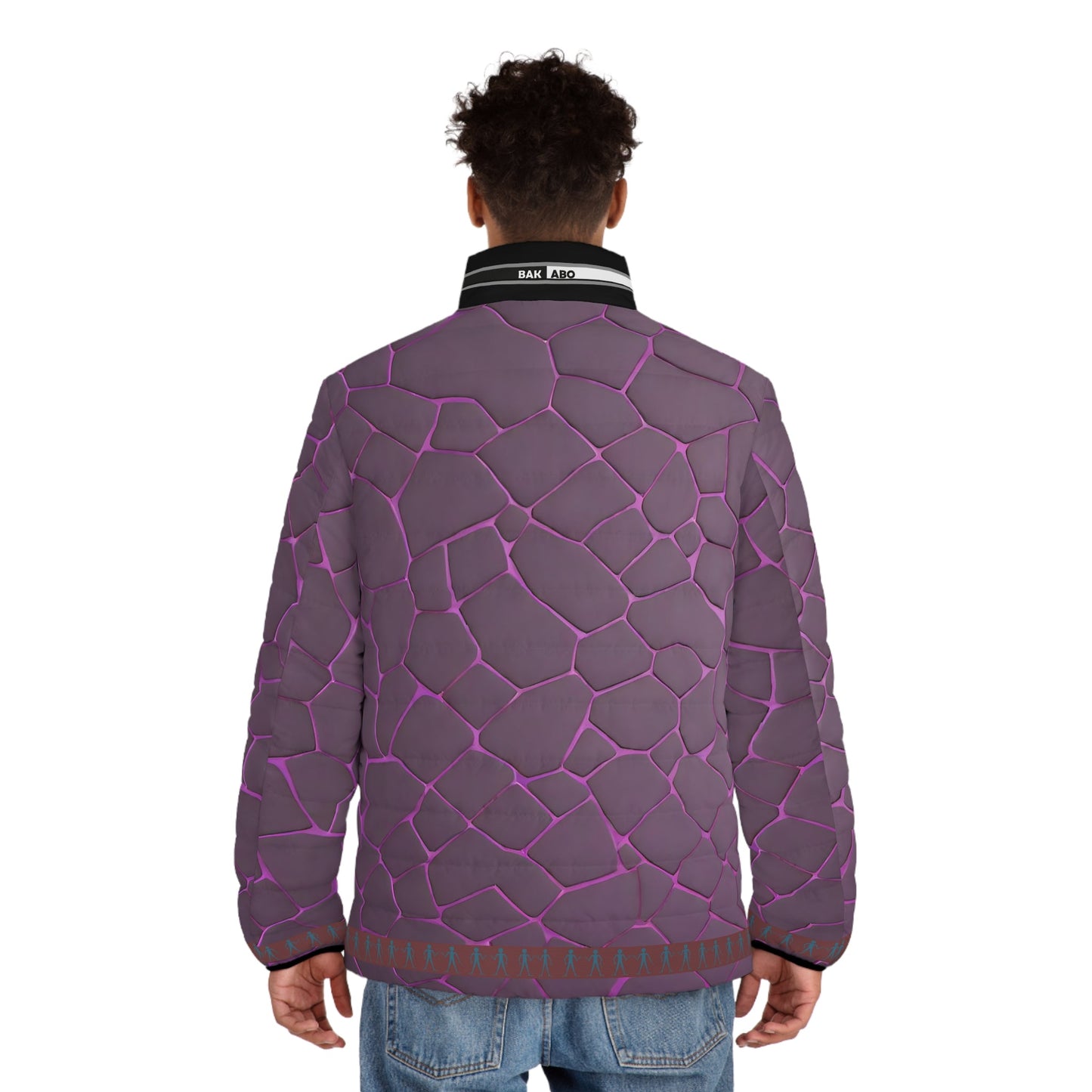 Purple Cracked Stone Puffer Jacket — Textured All-Over Print Men’s Outerwear Printify bakabo.club
