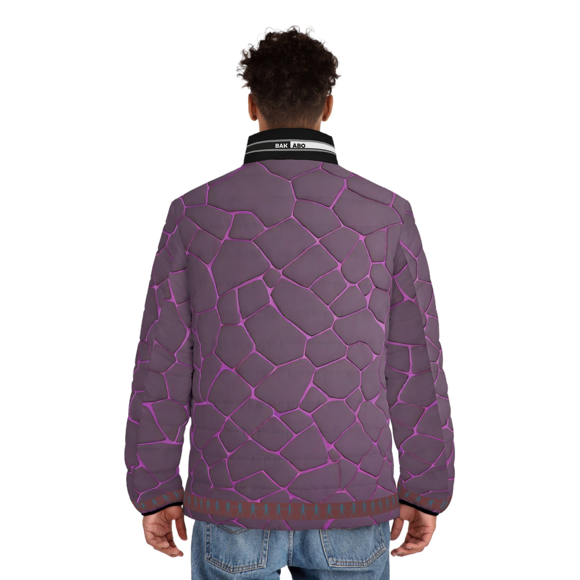 Purple Cracked Stone Puffer Jacket — Textured All-Over Print Men’s Outerwear Printify bakabo.club