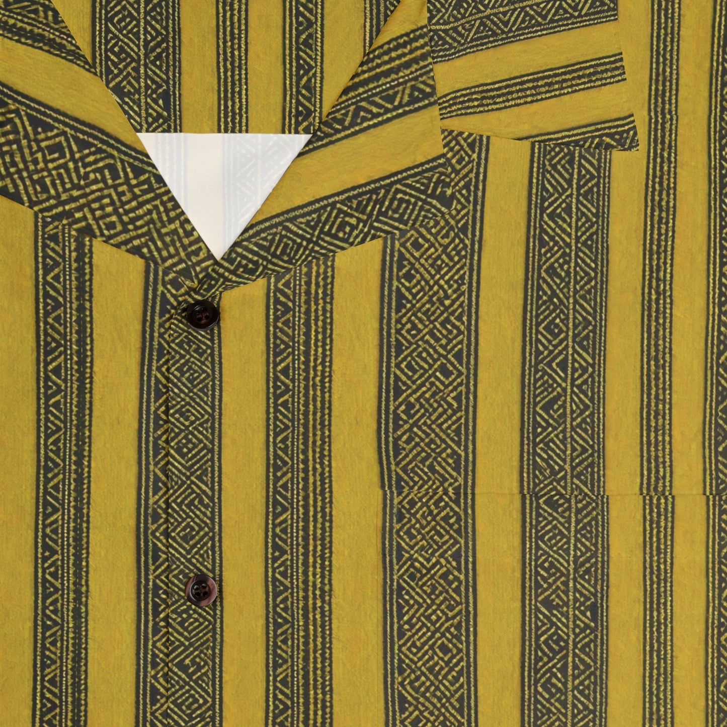 Men's Striped Hawaiian Shirt — Retro Olive & Gold AOP Camp Collar Printify bakabo.club