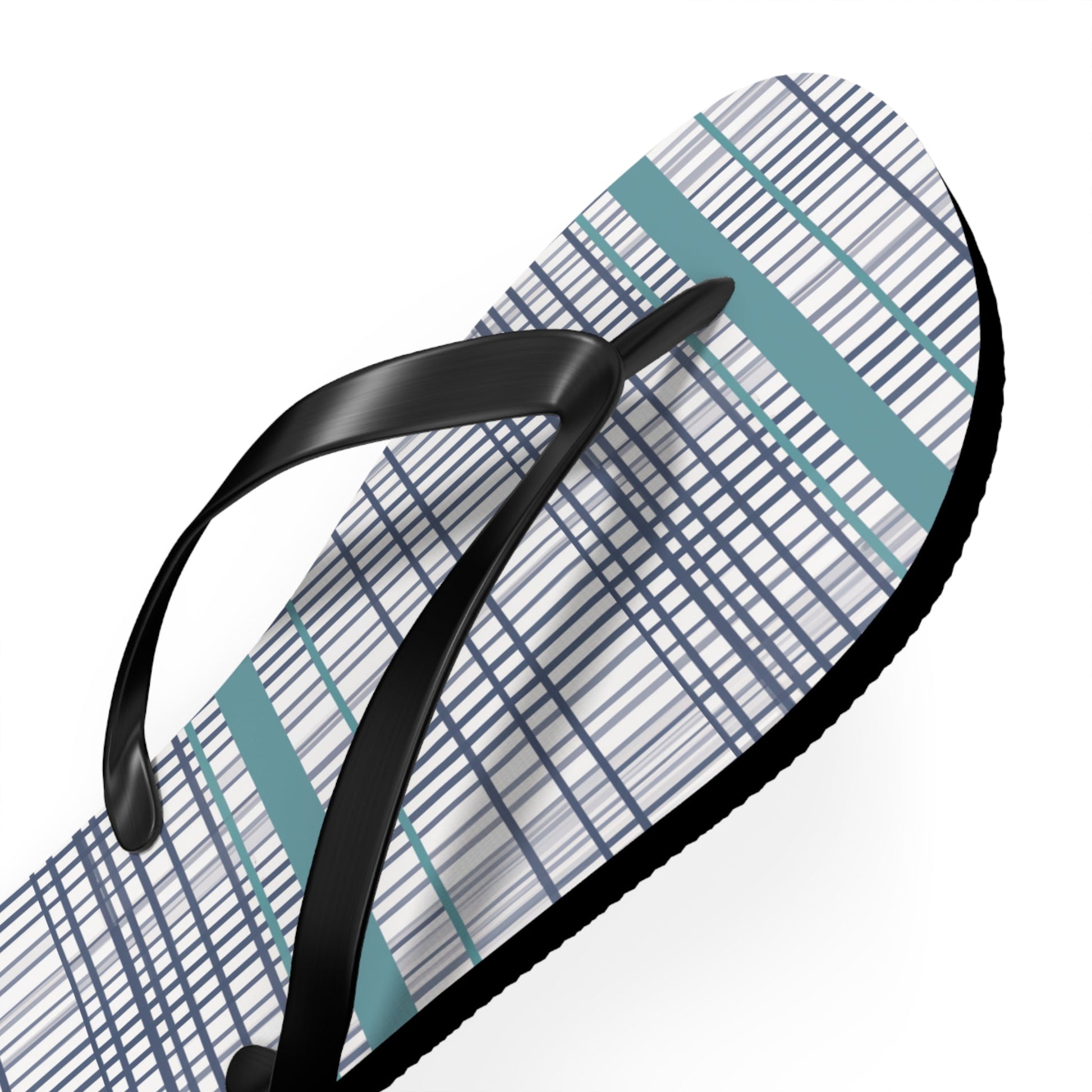 Plaid Teal Stripe Flip Flops — Casual Beach & Everyday Sandals Printify bakabo.club