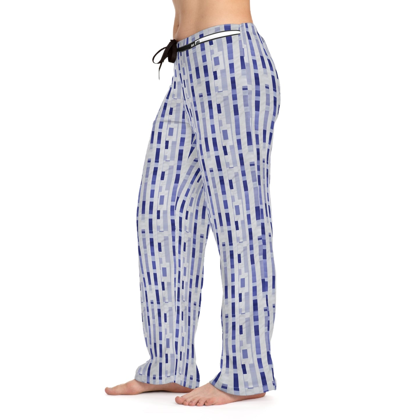 Blue Geometric Stripe Pajama Pants - Women's Cozy Lounge Sleepwear Printify bakabo.club