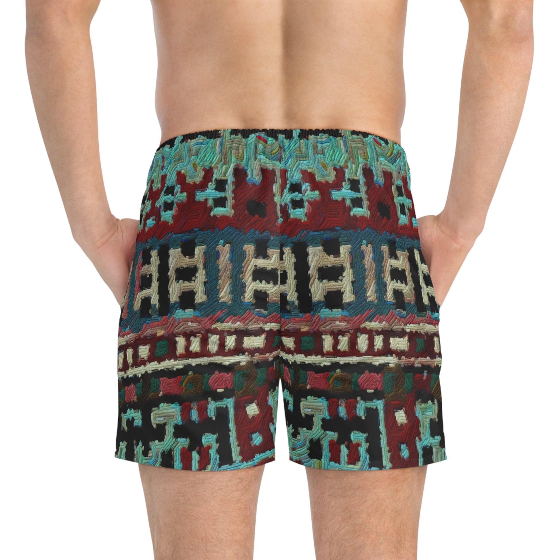 Ethnic Pattern Swim Trunks — Tribal Geometric AOP Beach Shorts Printify bakabo.club