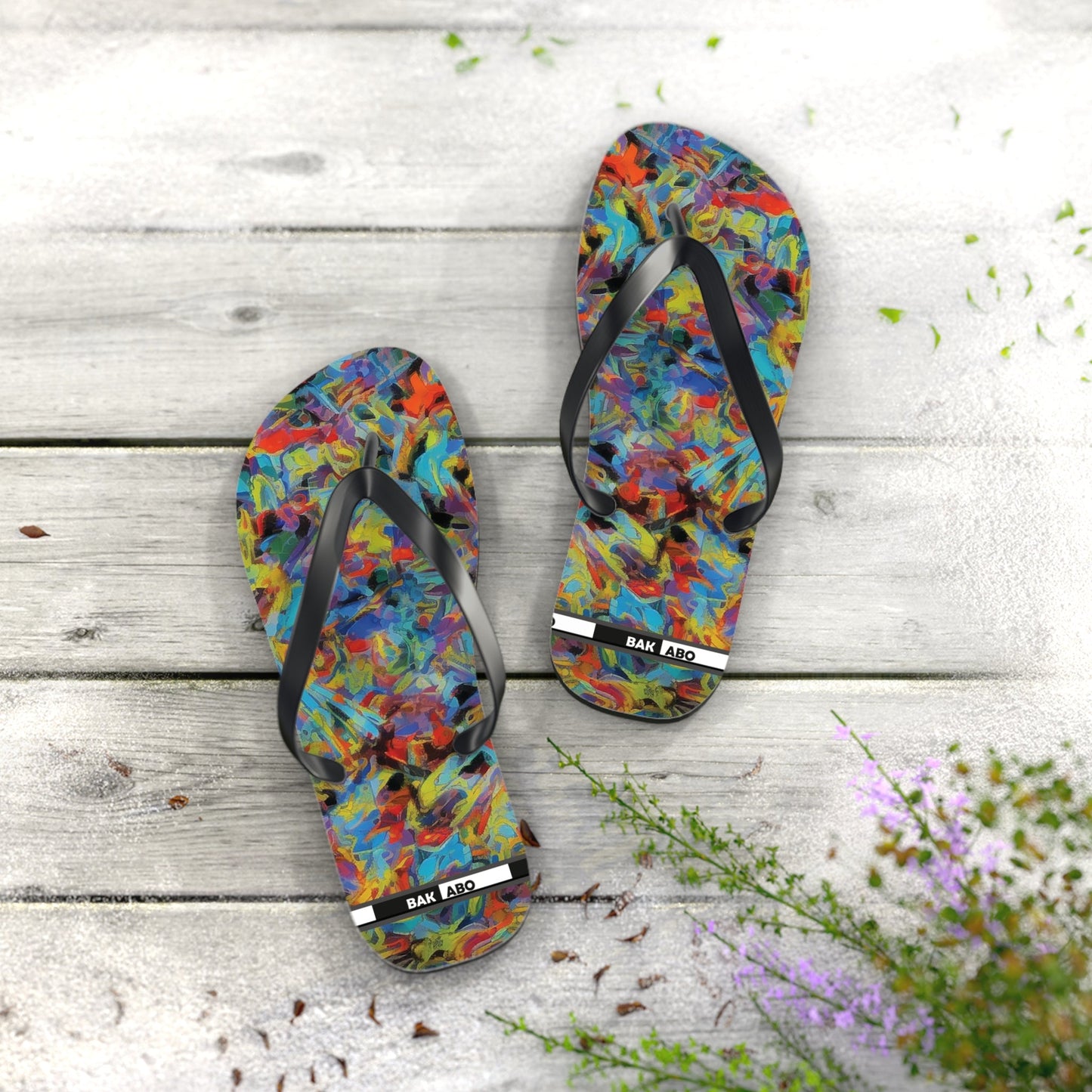 Color Splash Flip Flops — Vibrant Abstract Summer Sandals Printify bakabo.club