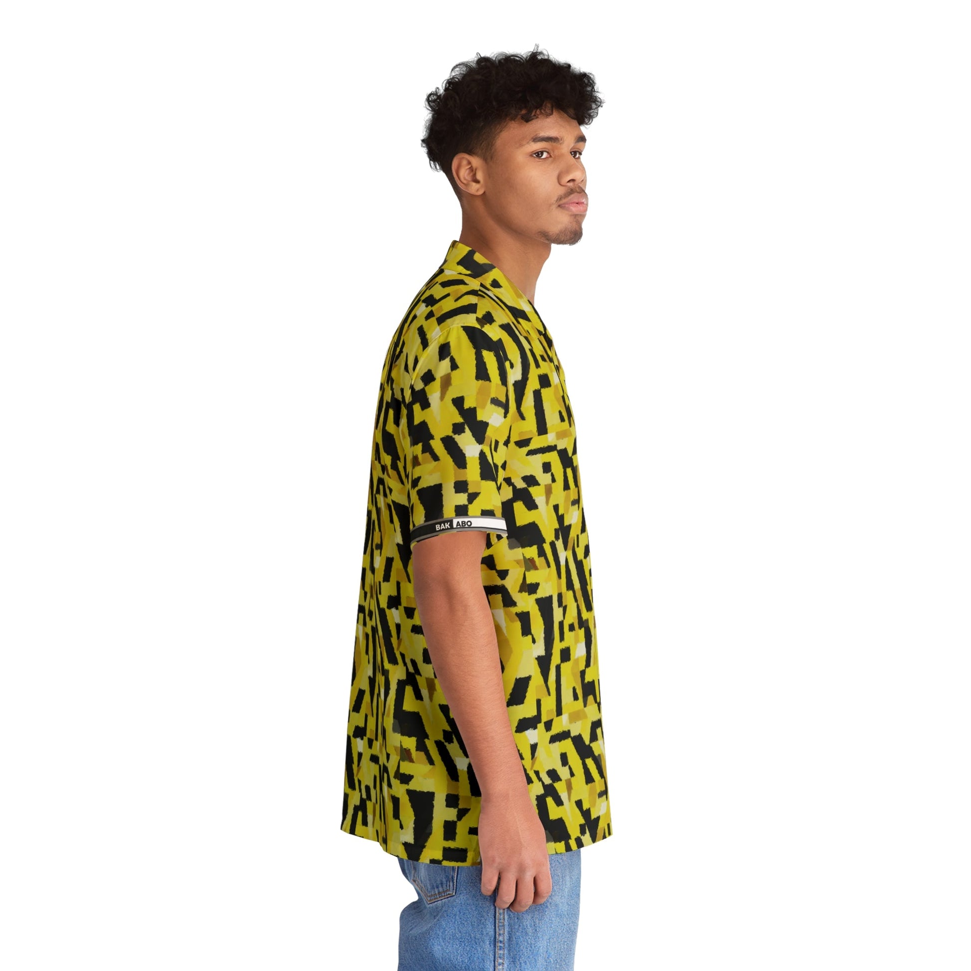 Yellow Geo Camo Hawaiian Shirt — Men's Bold Abstract Aloha Printify bakabo.club