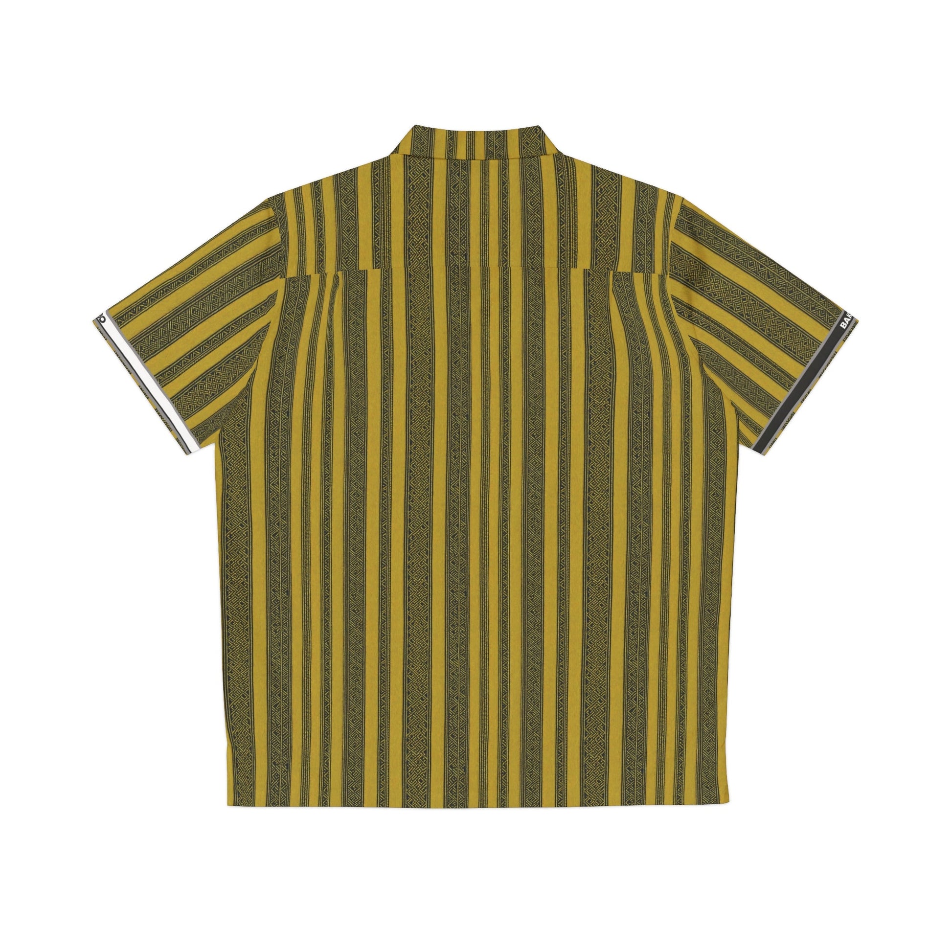 Men's Striped Hawaiian Shirt — Retro Olive & Gold AOP Camp Collar Printify bakabo.club