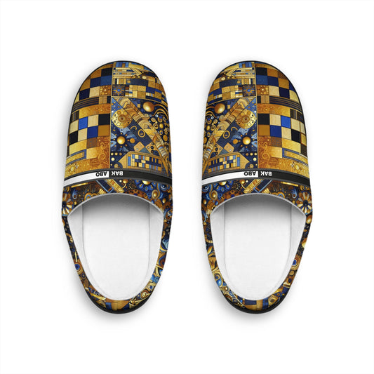 Women's Indoor Slippers — Luxe Gold Mosaic Pattern Cozy House Shoes BakAbo Studio BKS bakabo.club