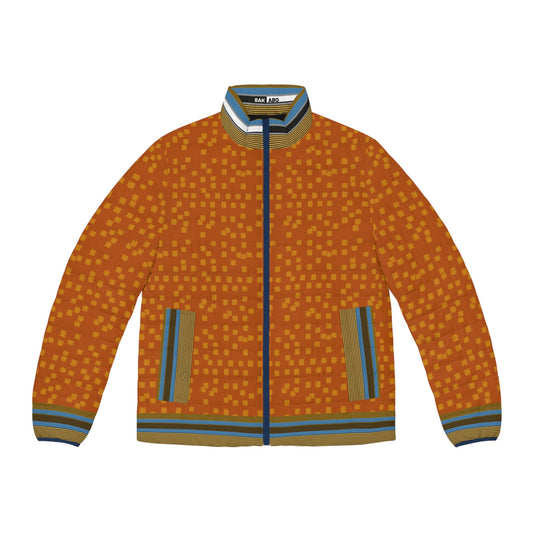 Puffer Jacket — Retro Orange Speckle All-Over Print Printify bakabo.club