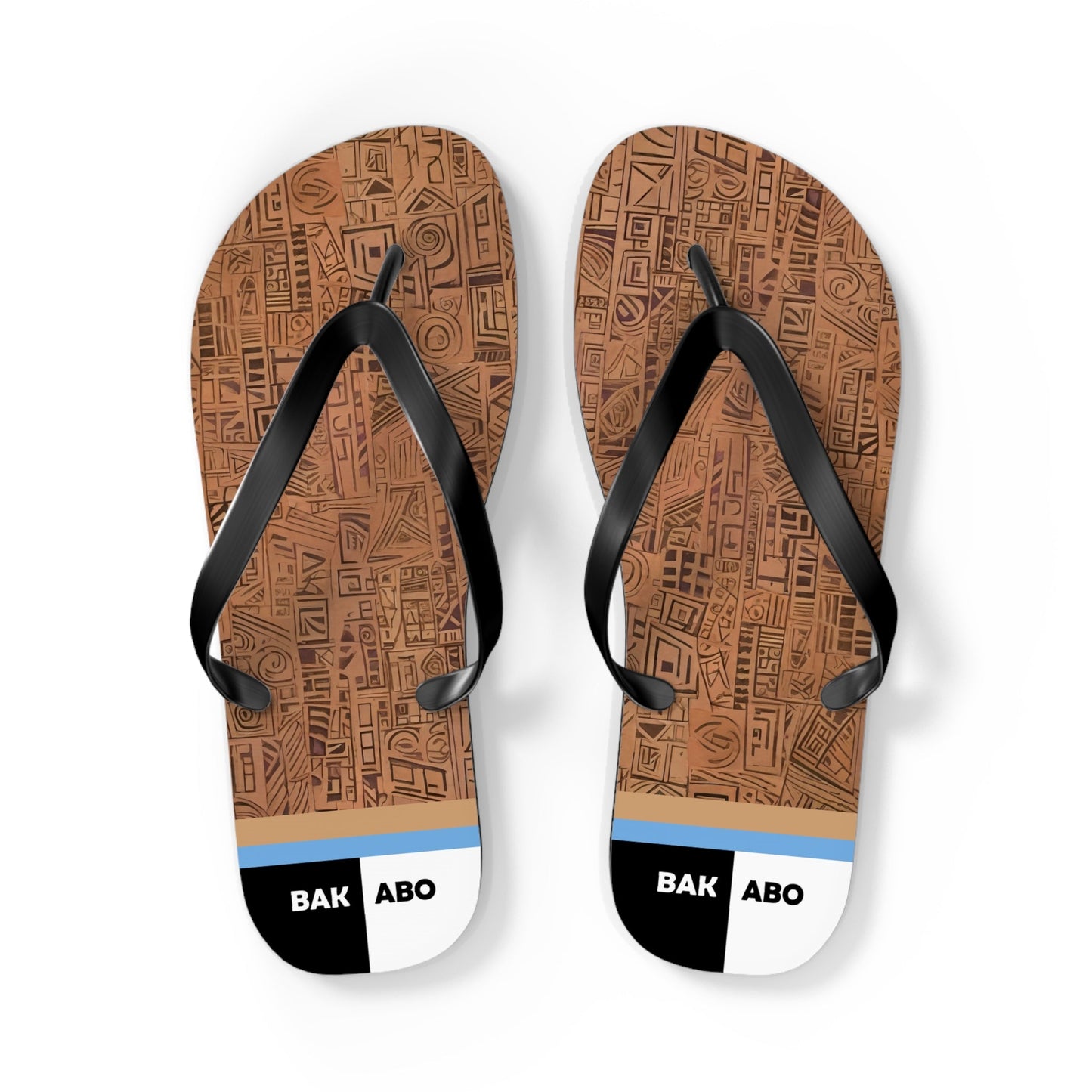 Tribal Carved Wood Pattern Flip Flops – Beach Sandals with Geometric Tiki Design Printify bakabo.club