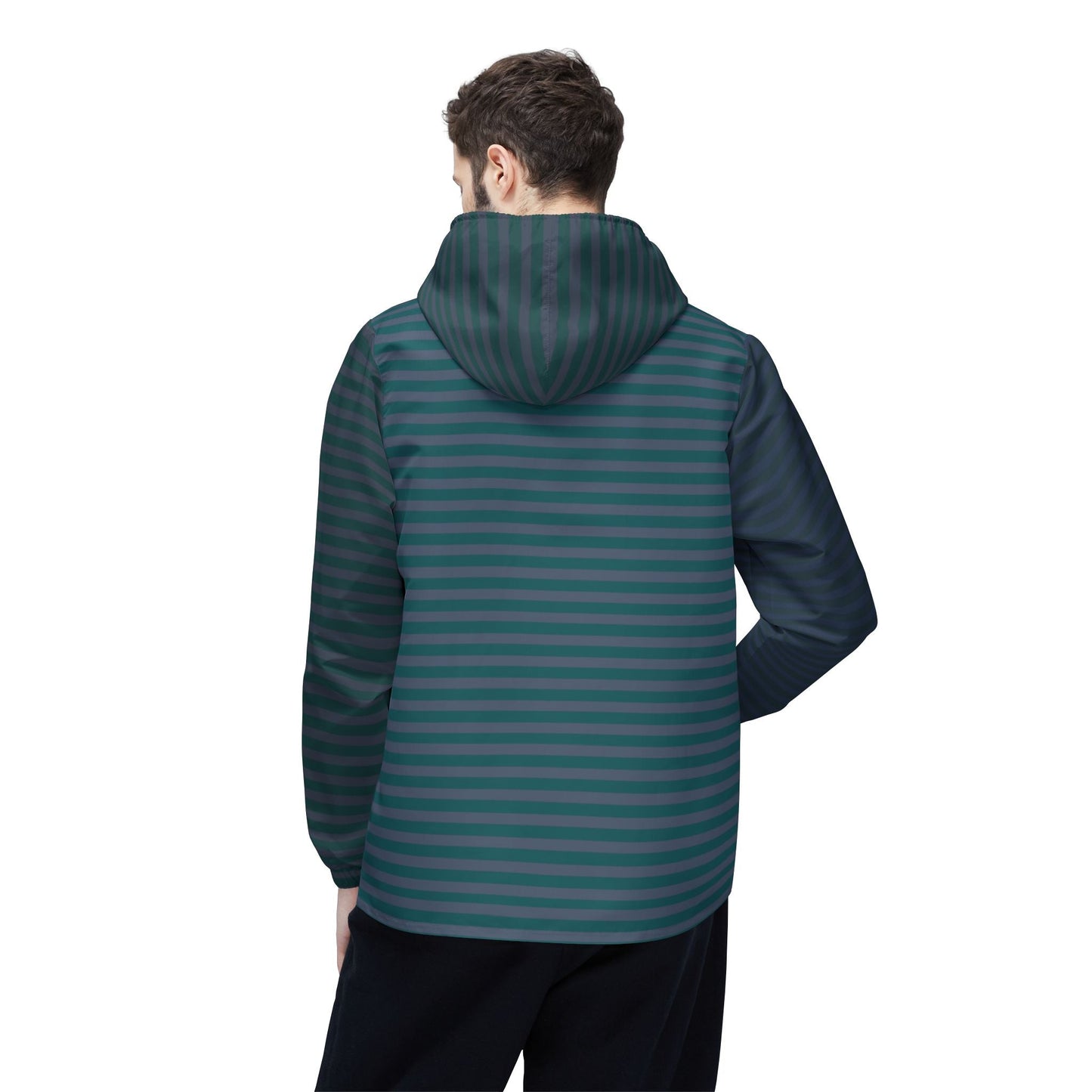 Striped Teal Windbreaker Jacket - Lightweight Hooded Windbreaker Printify bakabo.club