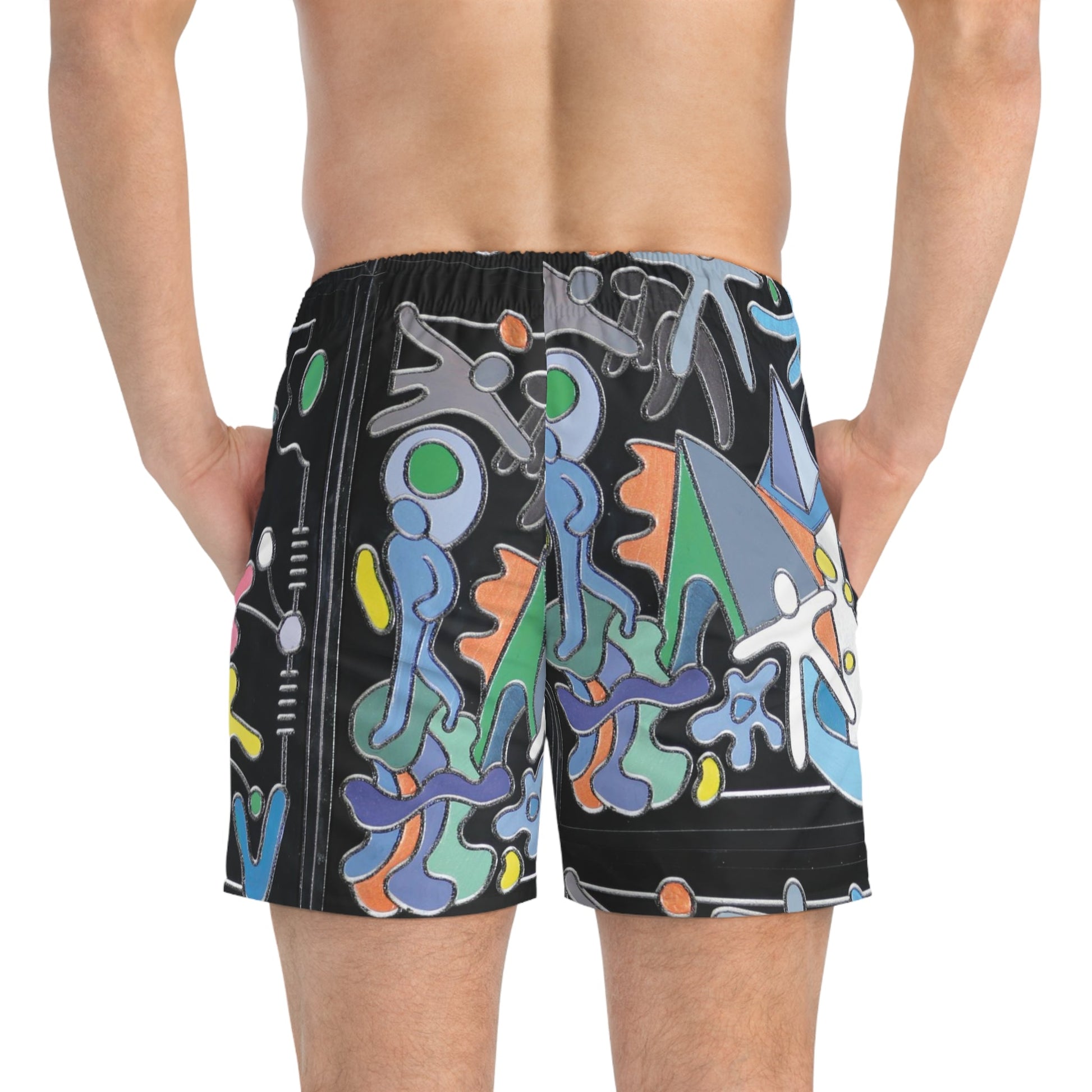 Abstract Pop Art Swim Trunks — Colorful Figurine Pattern Printify bakabo.club