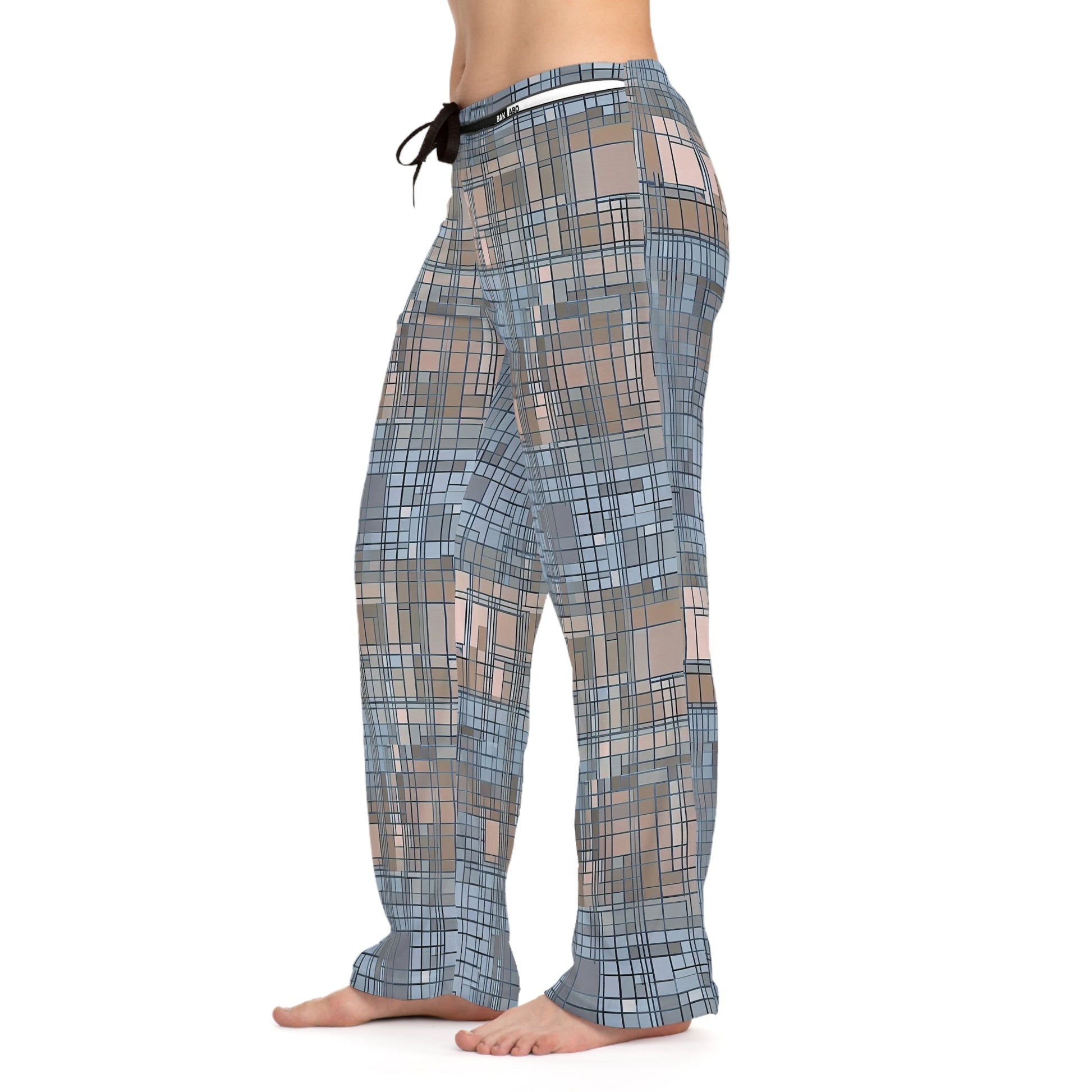 Women's Plaid Lounge Pajama Pants — Soft Blue Geometric Print Printify bakabo.club
