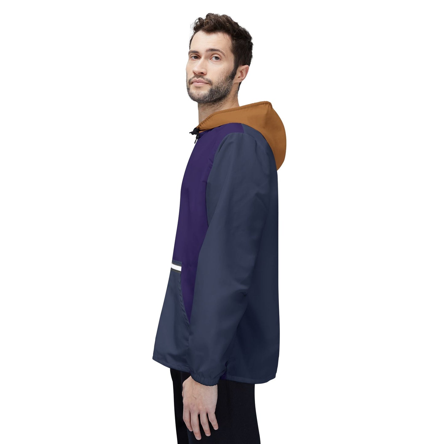 Colorblock Hooded Windbreaker Jacket – Navy, Purple & Brown AOP Printify bakabo.club