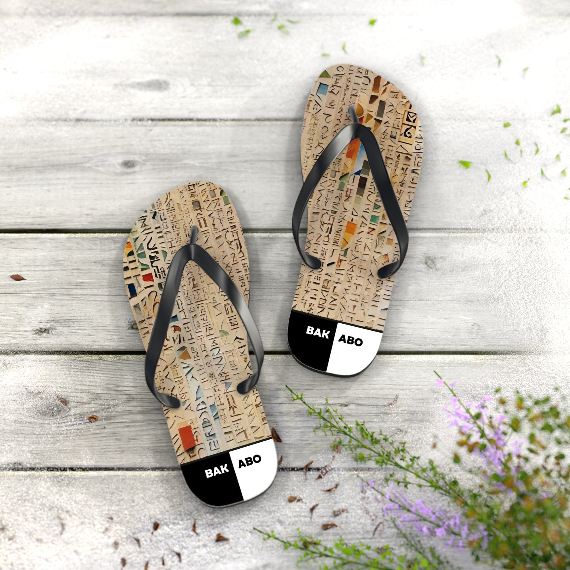 Egyptian Hieroglyph Flip Flops – Ancient Script Beach Sandals Printify bakabo.club