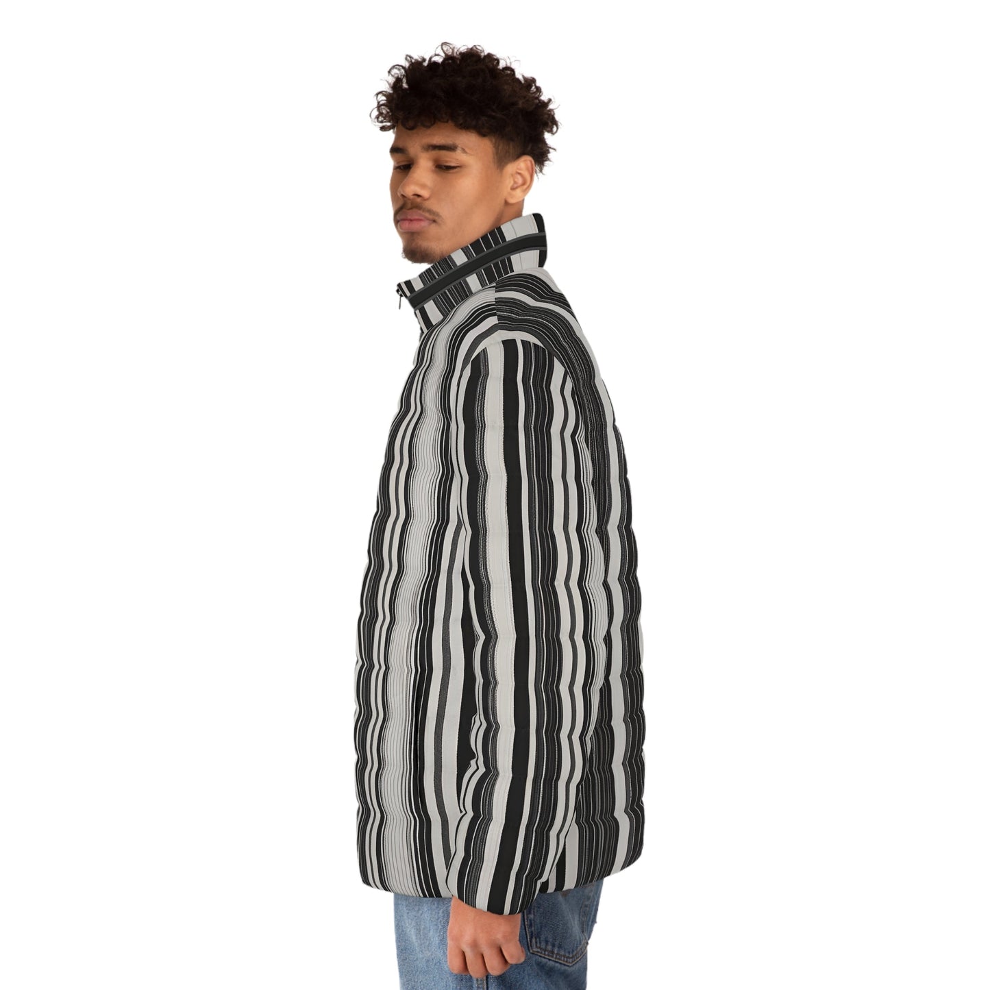 Striped Black & White Puffer Jacket — '176-761' Quilted Coat Printify bakabo.club