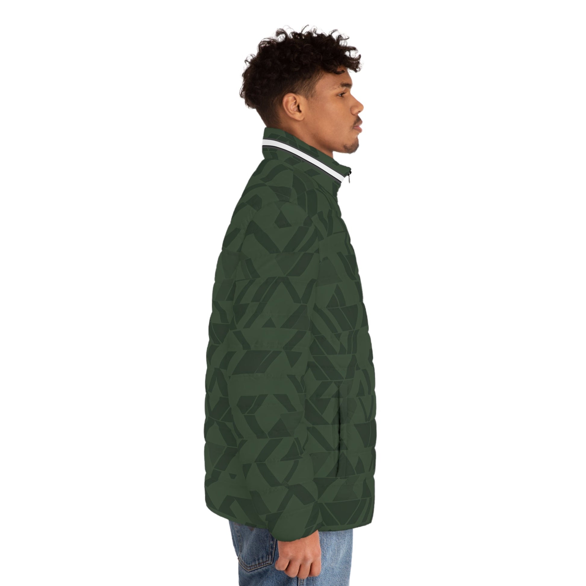 Men's Green Geometric Camouflage Puffer Jacket Printify bakabo.club