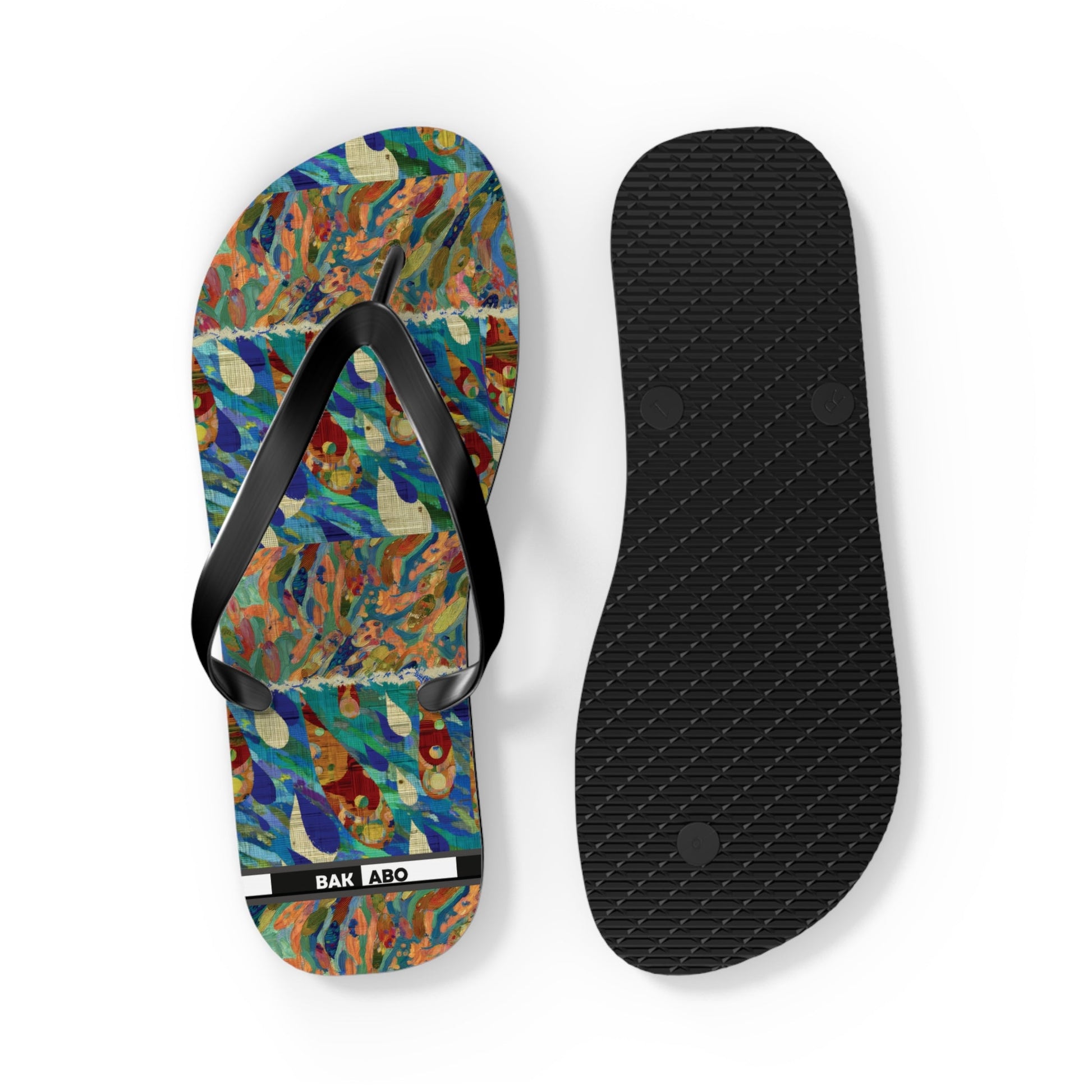 Tropical Abstract Flip Flops — Colorful Beach Sandal with Vibrant Wave Pattern Printify bakabo.club