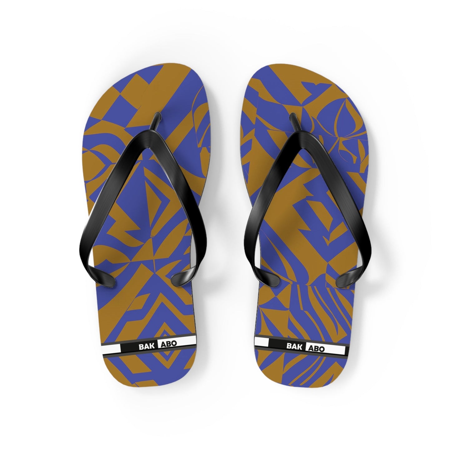 Abstract Blue & Gold Flip Flops — Tropical Geometric Beach Sandals Printify bakabo.club