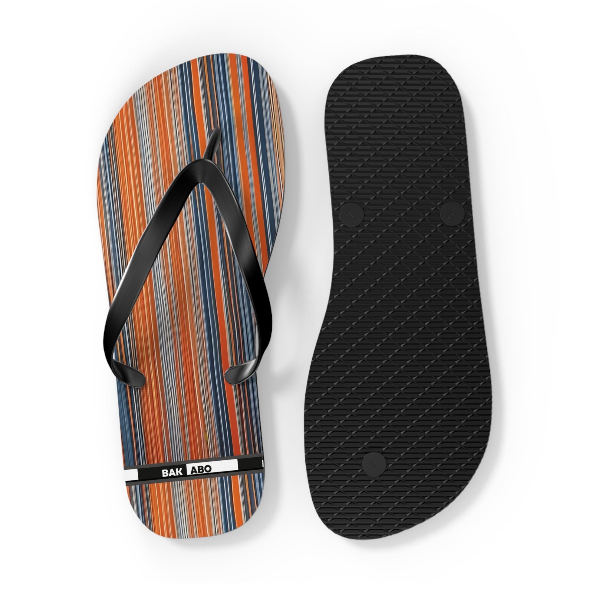 Striped Sunset Flip Flops — Orange & Blue Beach Sandals Printify bakabo.club