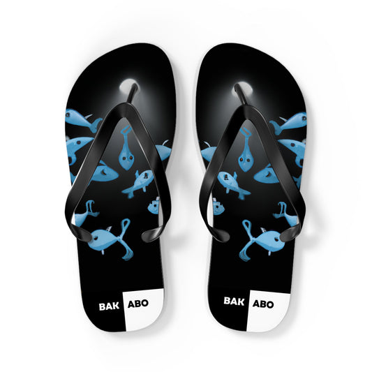 Blue Fish Pattern Flip Flops — Beach Sandals with Cute Fish Design Printify bakabo.club