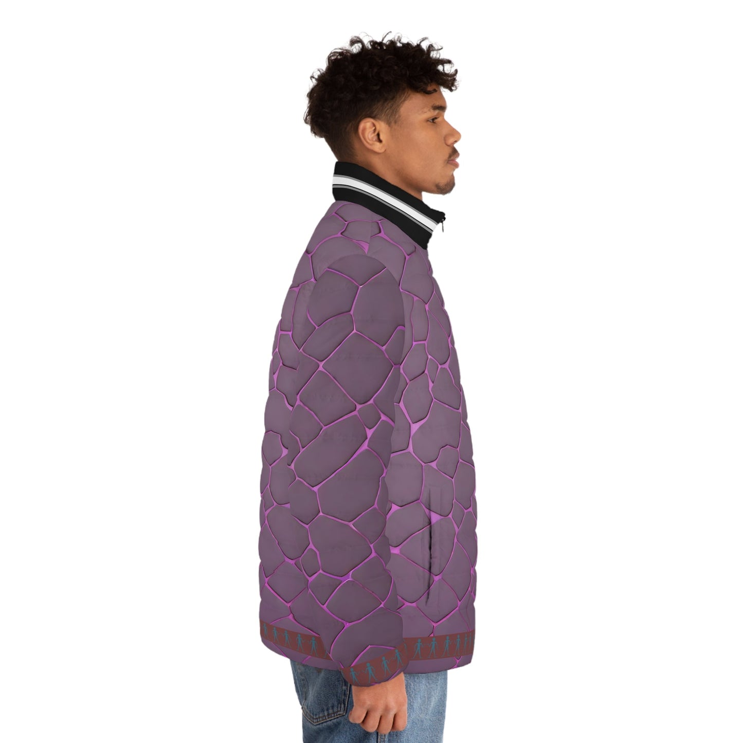 Purple Cracked Stone Puffer Jacket — Textured All-Over Print Men’s Outerwear Printify bakabo.club
