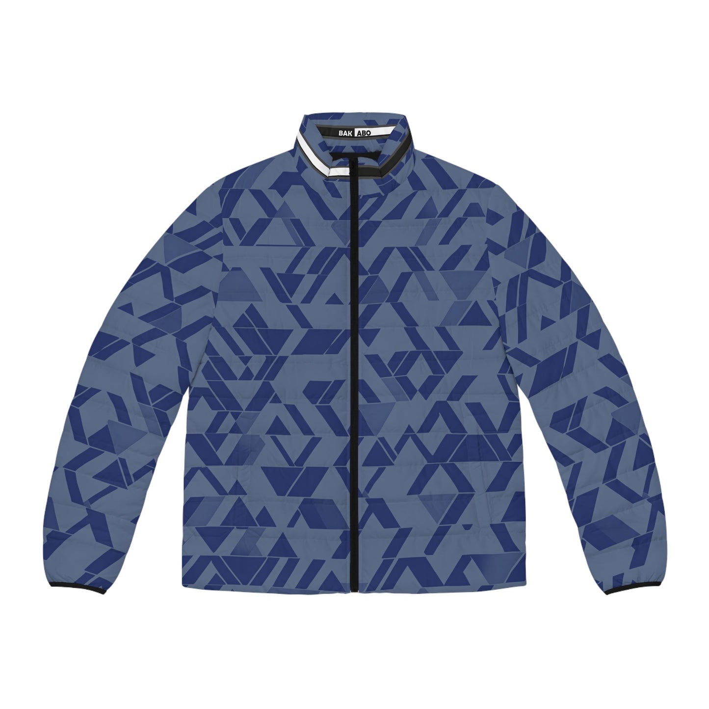 Blue Geometric Pattern Men's Puffer Jacket Printify bakabo.club