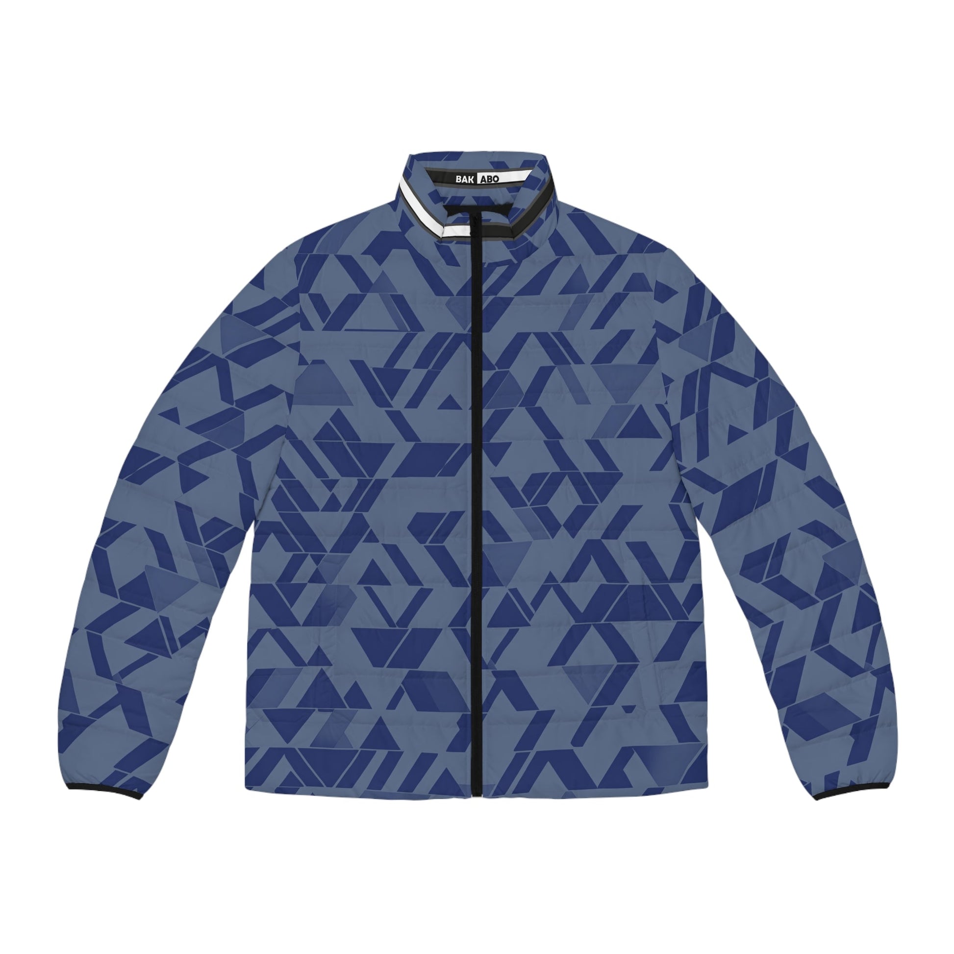 Blue Geometric Pattern Men's Puffer Jacket Printify bakabo.club
