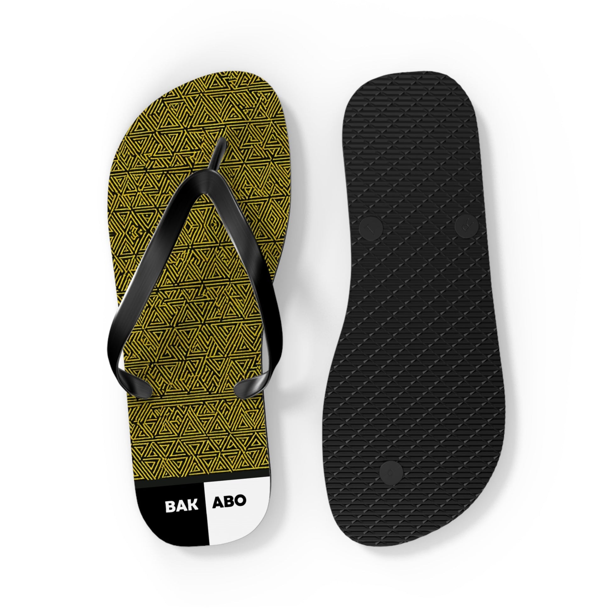 Patterned Flip Flops – Olive Geometric Beach Sandals with 'BAK | ABO' Accent Printify bakabo.club