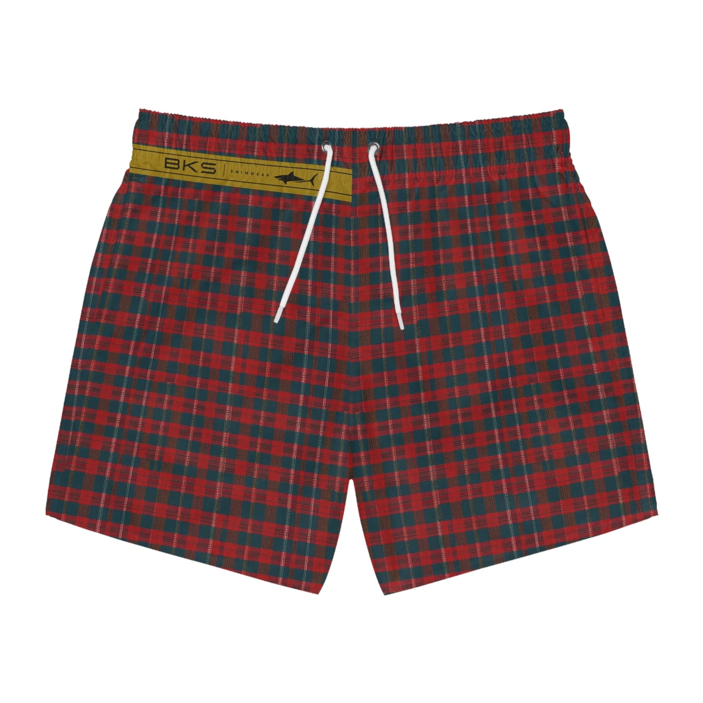 Red Green Tartan Plaid Swim Trunks — Classic Holiday Plaid Beach Shorts Printify bakabo.club