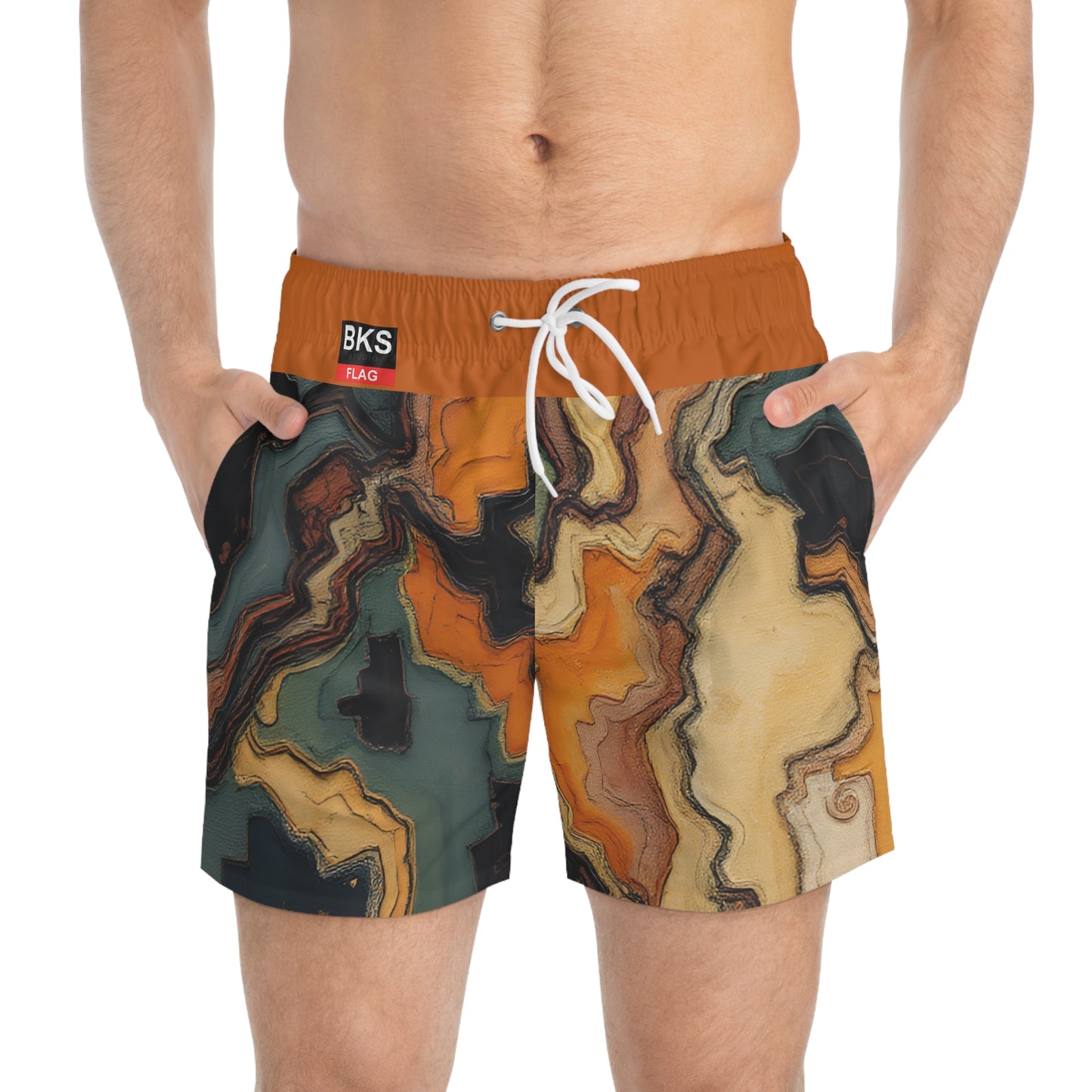 Flag Citrus™ Swim Trunks — worn, studio