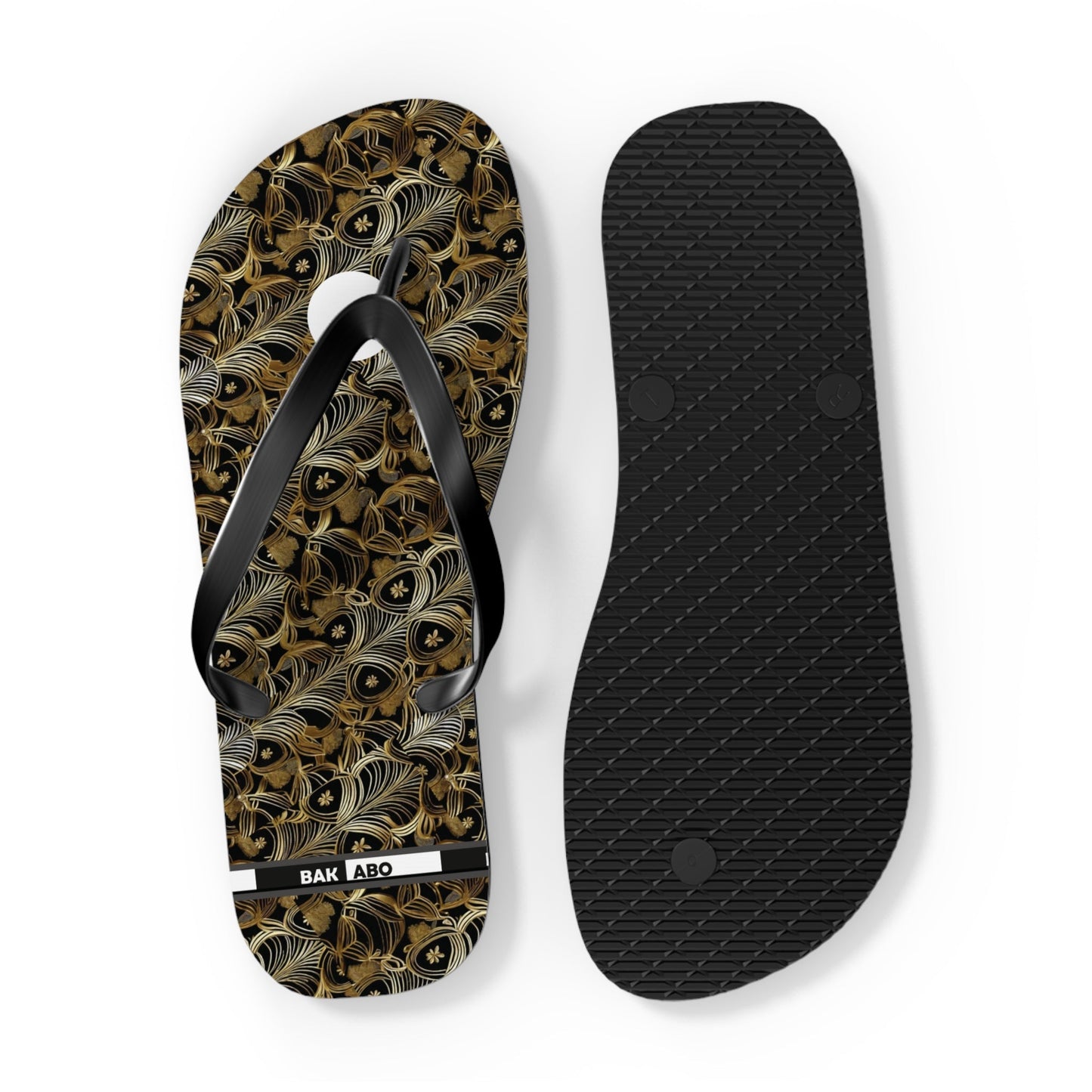 Peacock Feather Pattern Flip Flops — Tropical Beach Sandals with Elegant Feather Design Printify bakabo.club