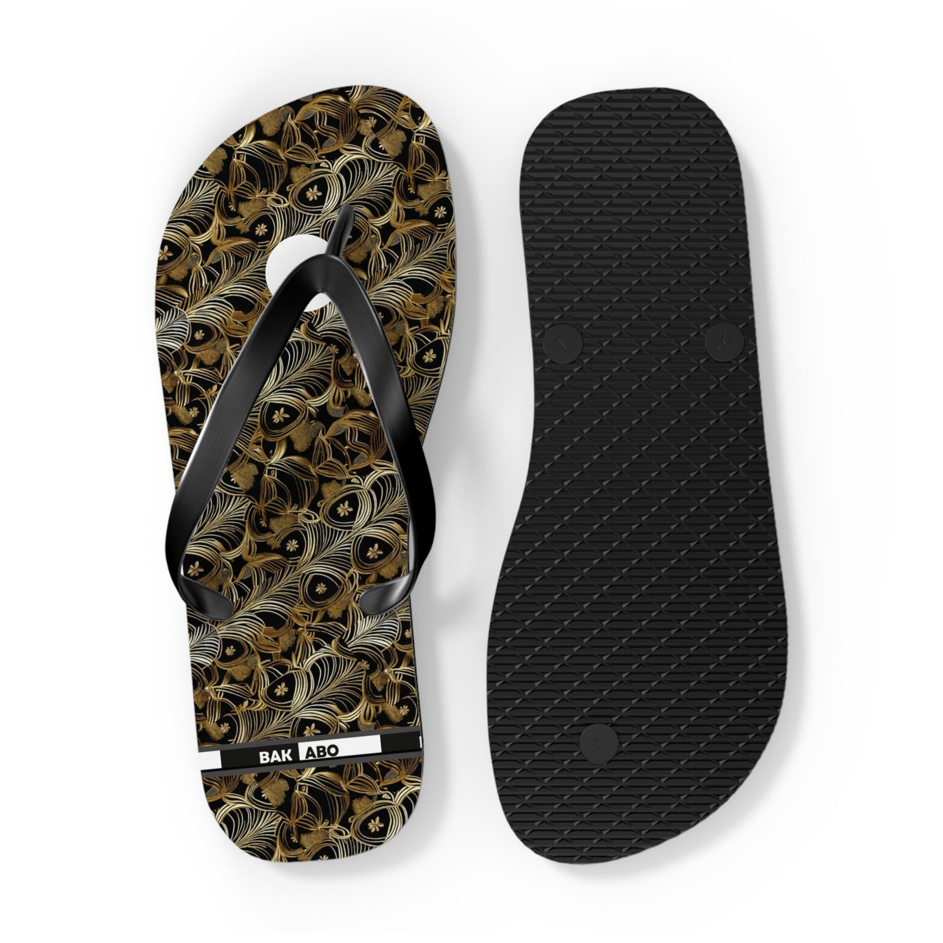 Peacock Feather Pattern Flip Flops — Tropical Beach Sandals with Elegant Feather Design Printify bakabo.club