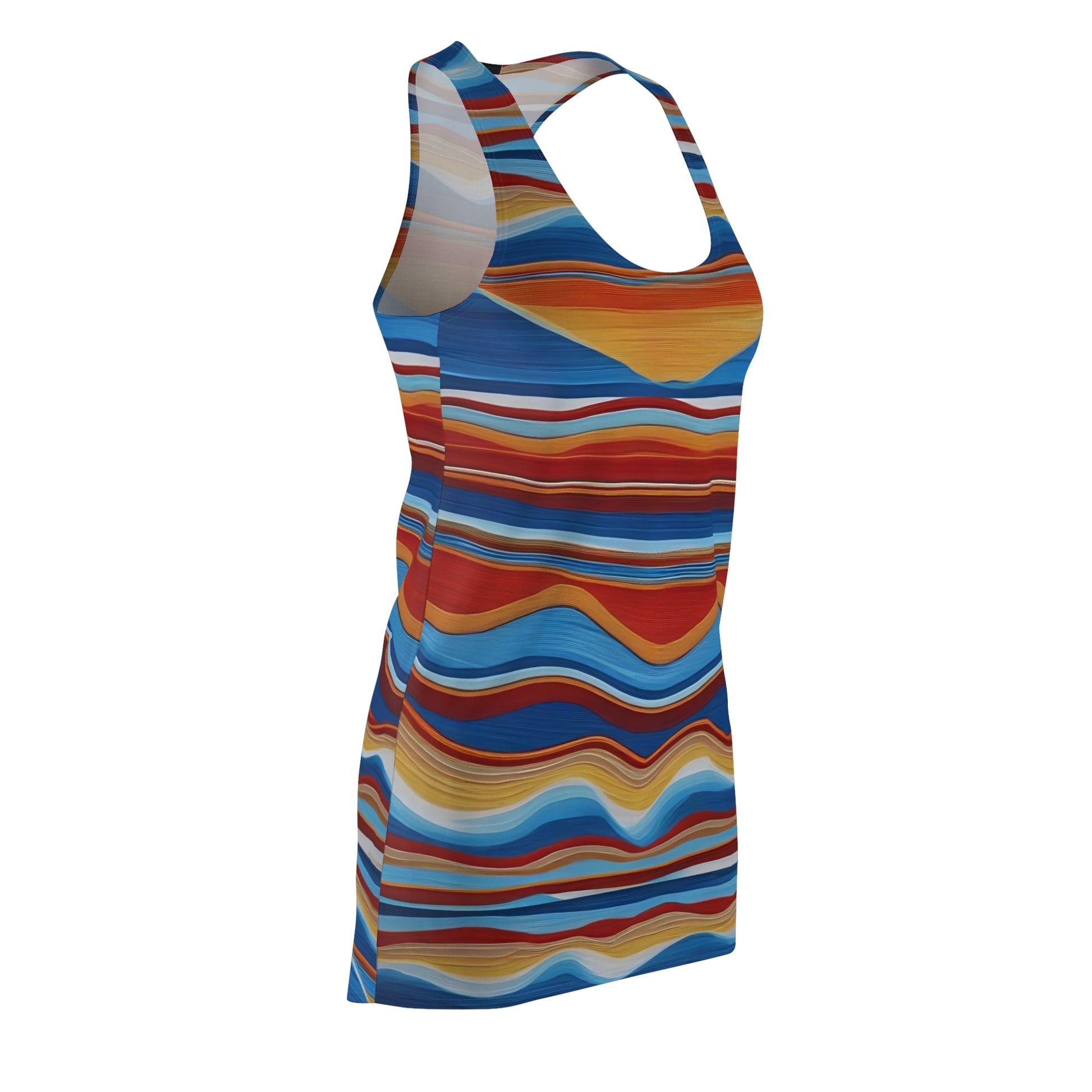 Wavy Sunset Racerback Dress – Colorful Striped AOP Summer Dress Printify bakabo.club