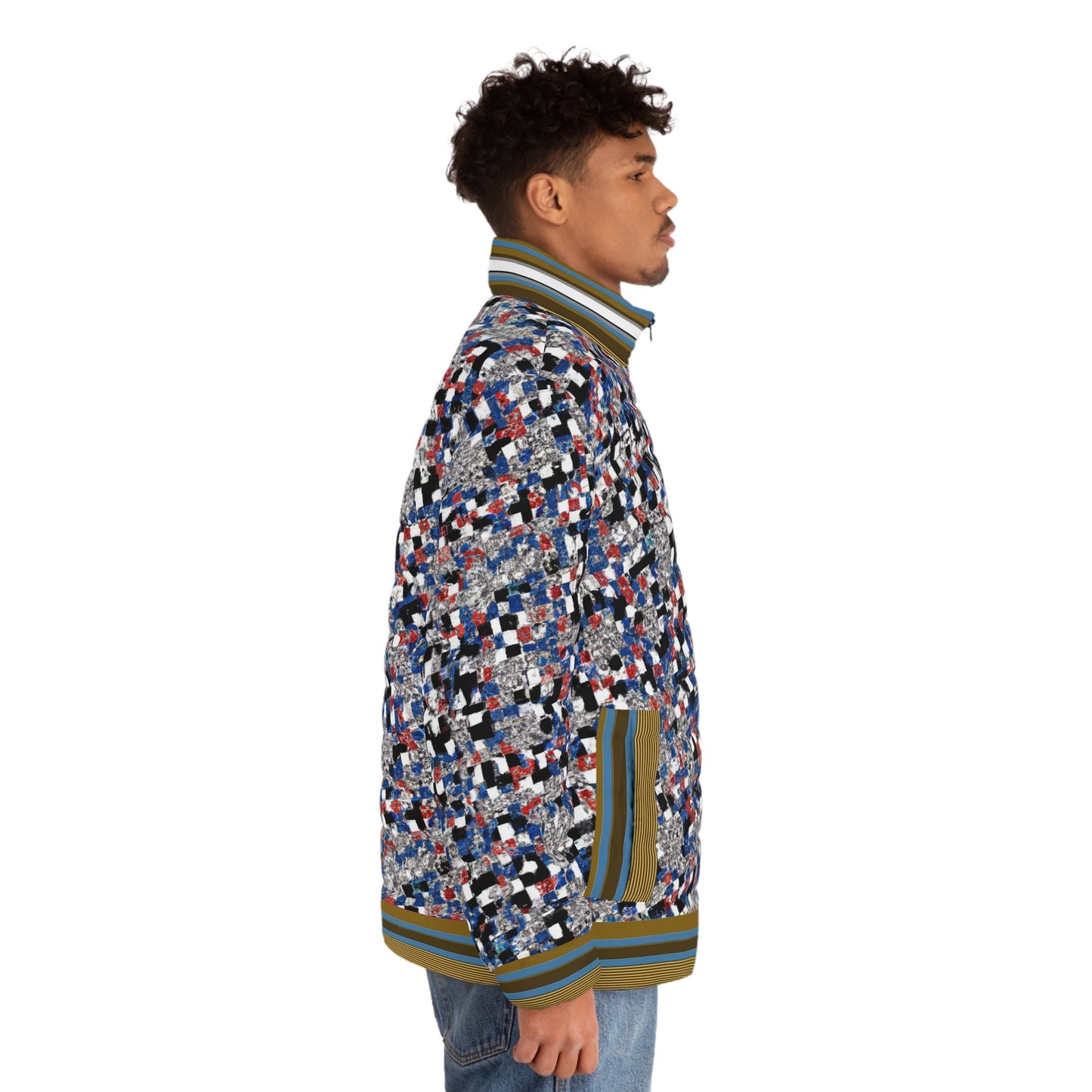 Abstract Confetti Puffer Jacket — Men’s All-Over Print Winter Coat Printify bakabo.club