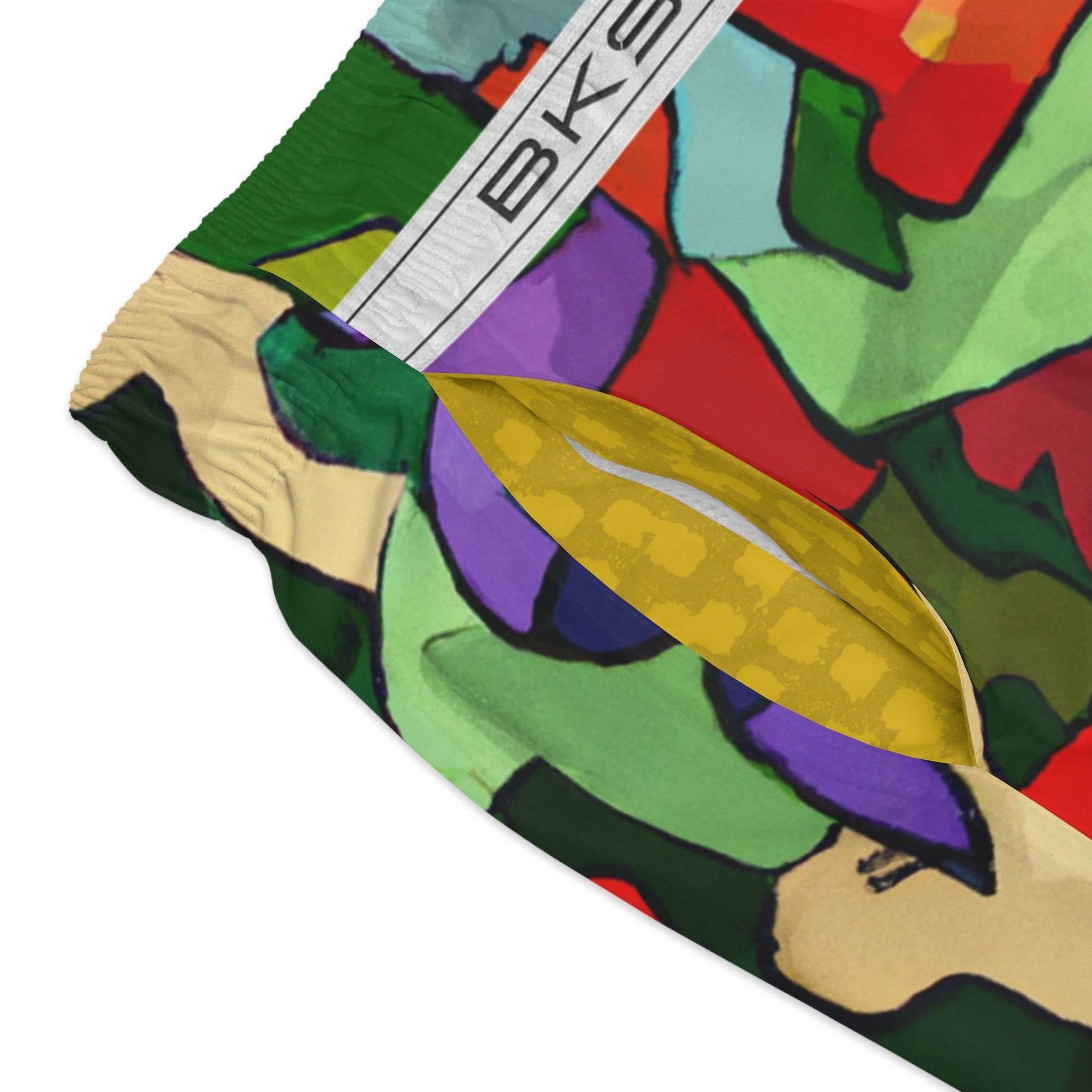 Abstract Colorblock Swim Trunks - Bold Retro Camouflage Print Printify bakabo.club