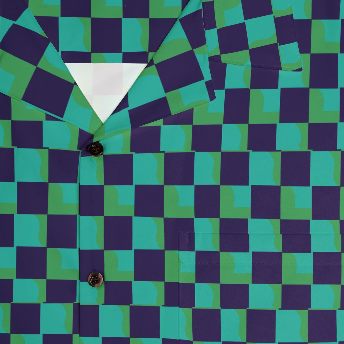 Checkered Hawaiian Shirt — Green & Navy Retro AOP Camp Shirt Printify bakabo.club