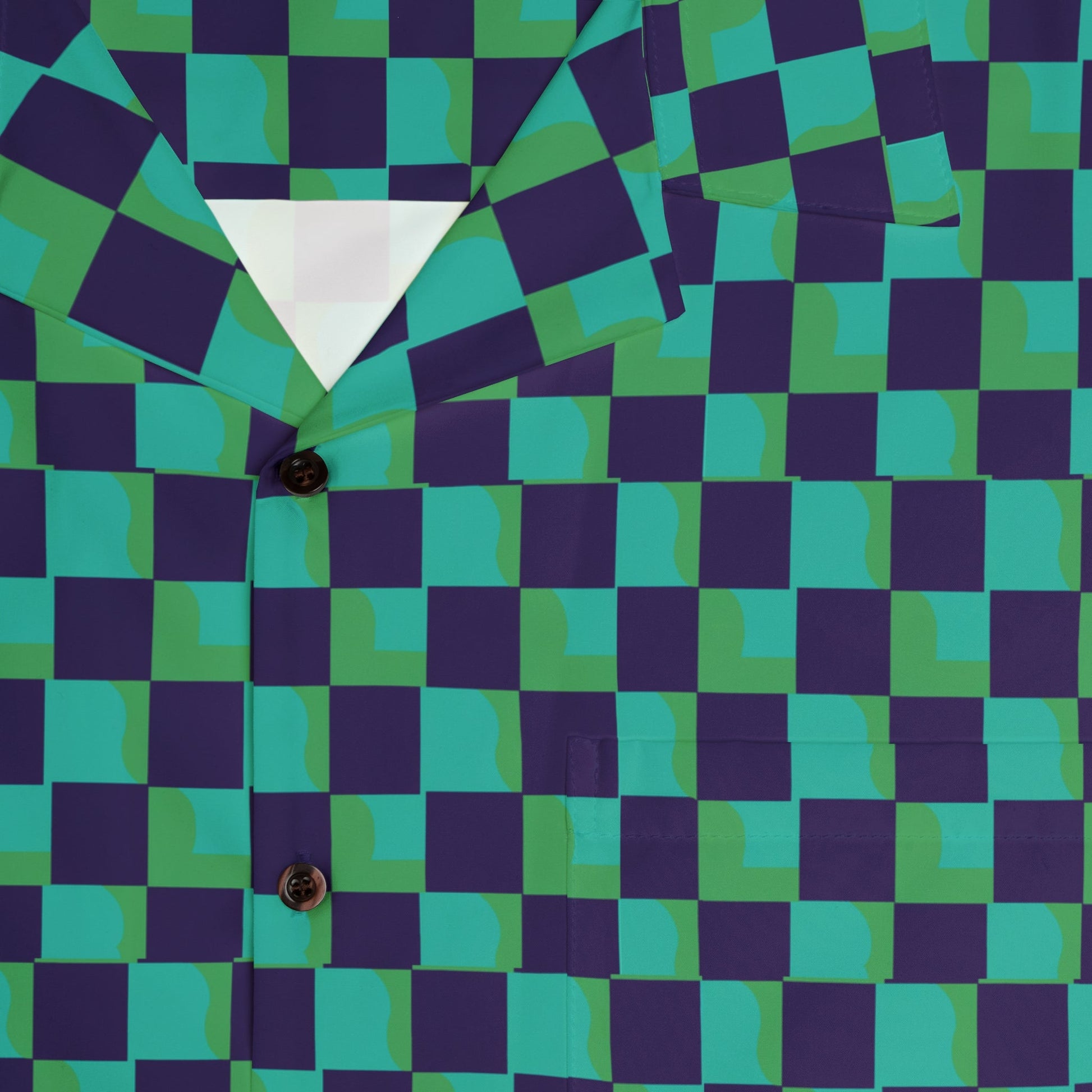 Checkered Hawaiian Shirt — Green & Navy Retro AOP Camp Shirt Printify bakabo.club