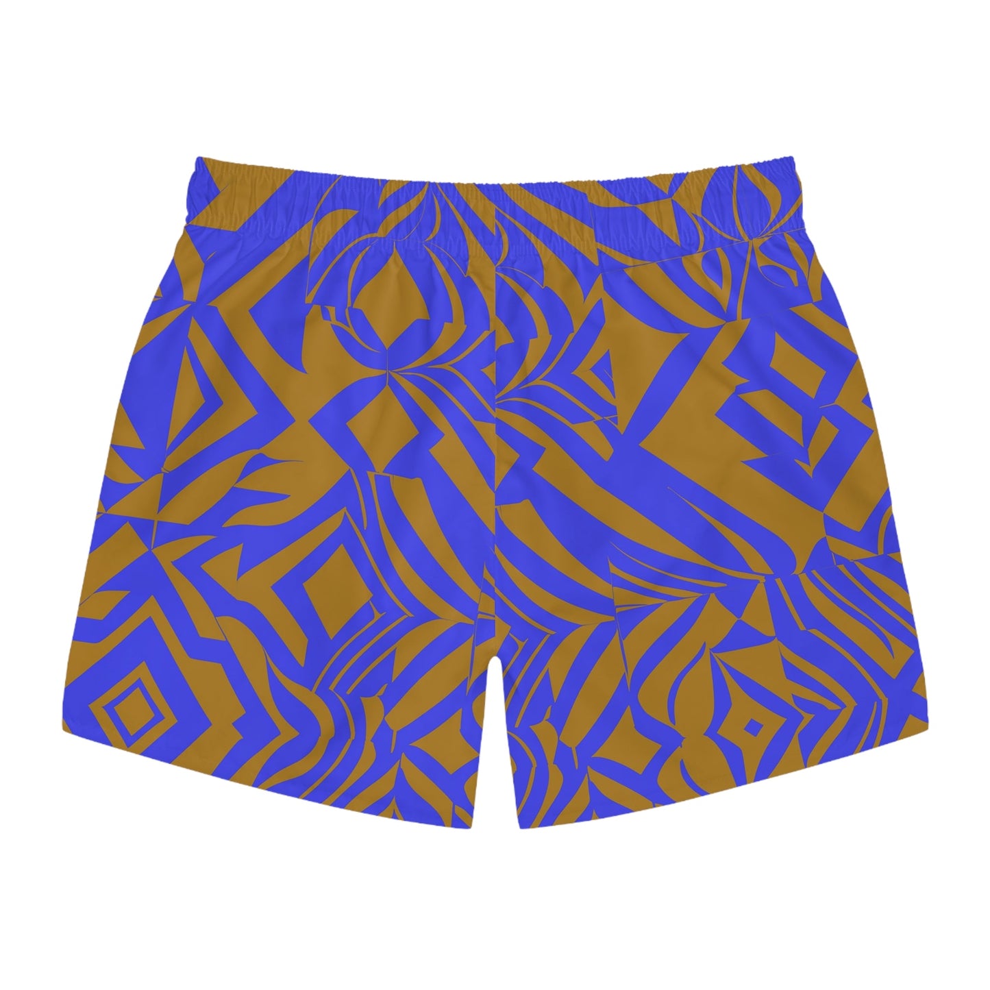 Geometric Wave Swim Trunks — Blue & Gold All-Over Print Printify bakabo.club