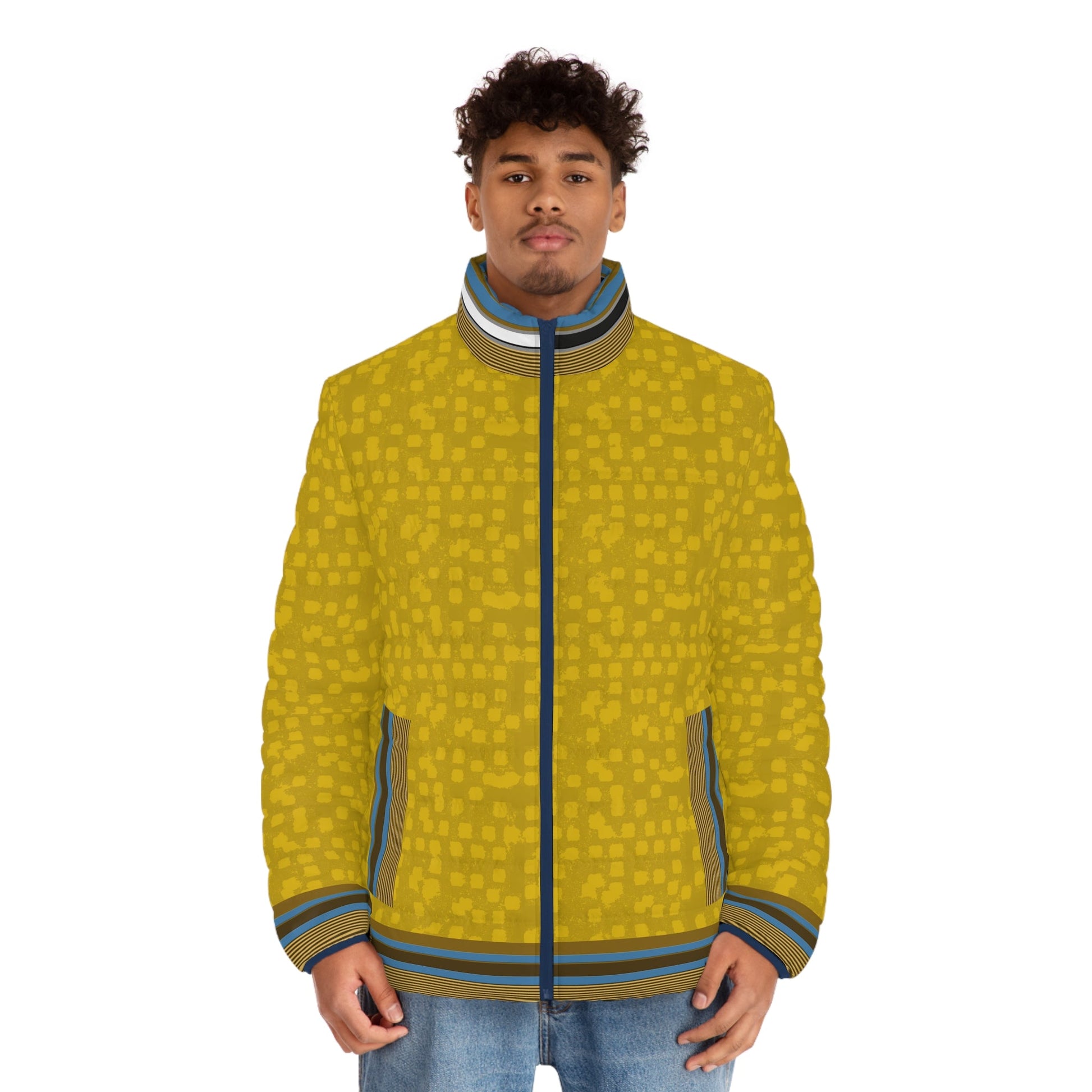 Men's Mustard Geometric Puffer Jacket Printify bakabo.club