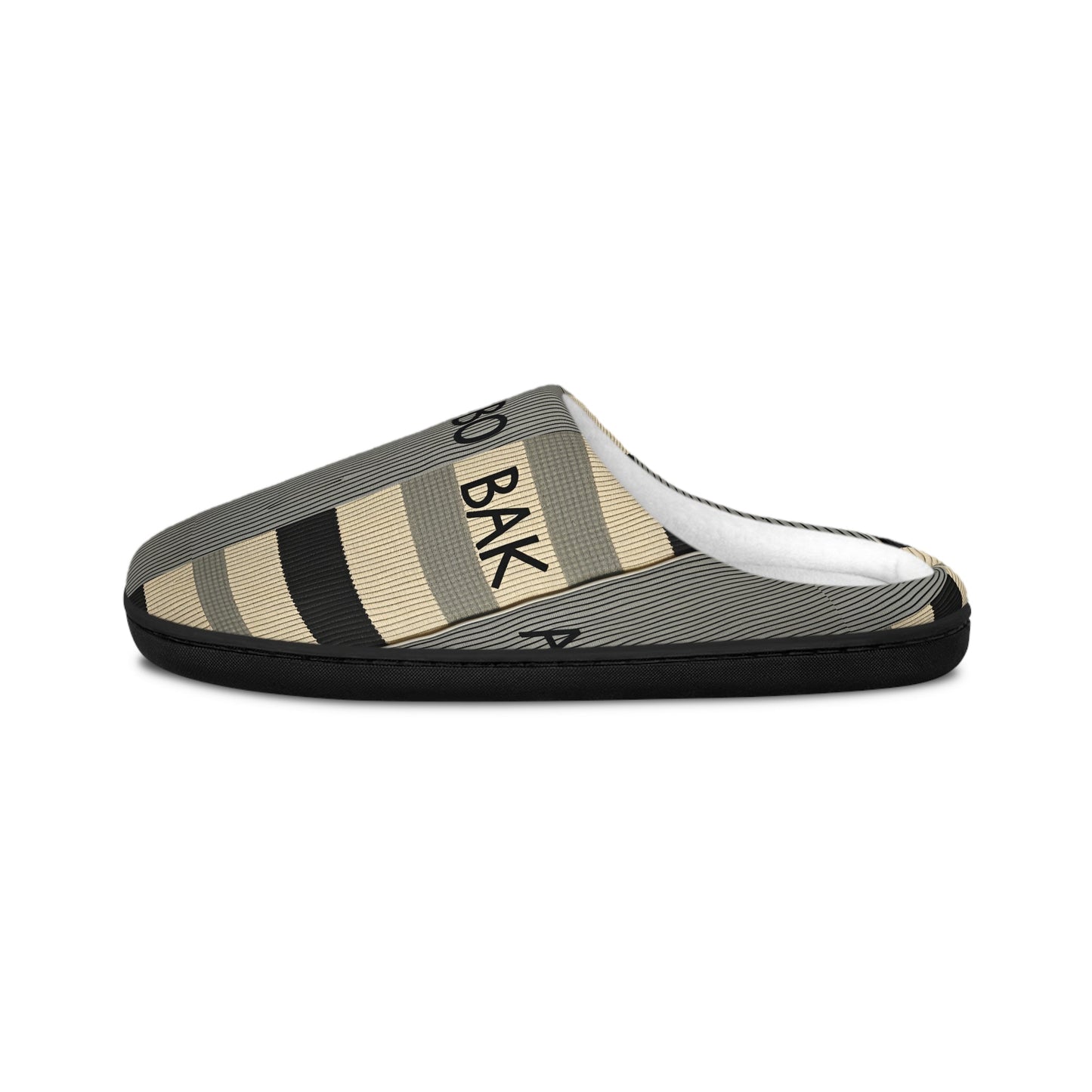 Striped Cozy Slippers — Neutral 'BAK ABO' Pattern Indoor Slides for Women BakAbo Studio BKS bakabo.club