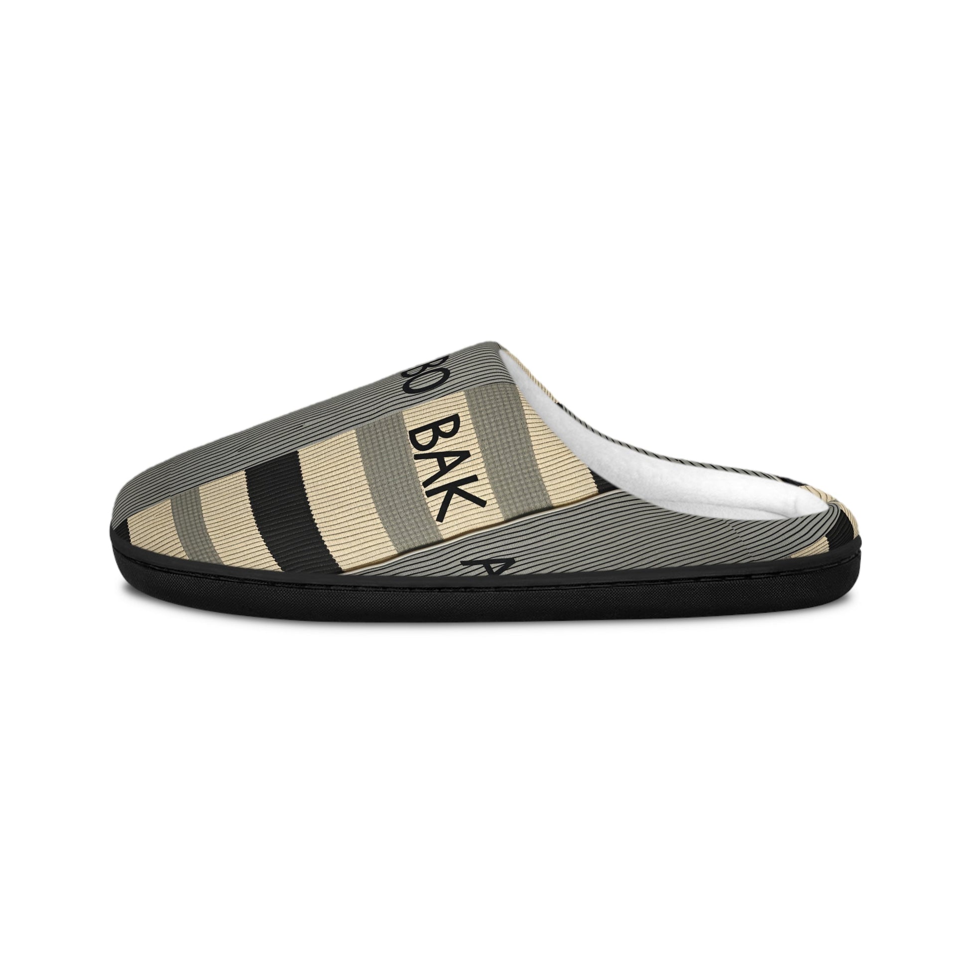 Striped Cozy Slippers — Neutral 'BAK ABO' Pattern Indoor Slides for Women BakAbo Studio BKS bakabo.club