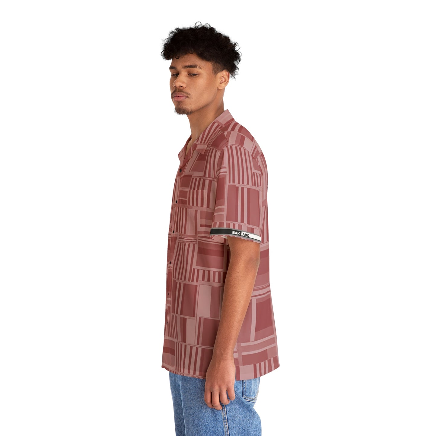 Men's Retro Geometric Hawaiian Shirt — Rose Block Pattern Printify bakabo.club