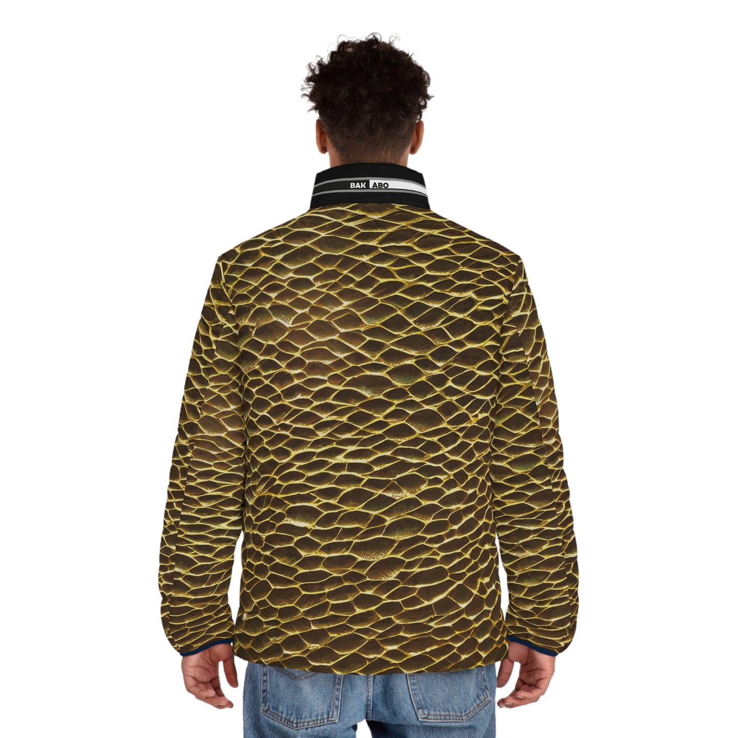 Men's Snake Scale Puffer Jacket — Gold Reptile All-Over Print Printify bakabo.club