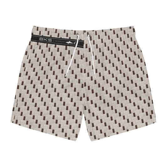 Retro Geometric Swim Trunks — Beige Brown All-Over Print Printify bakabo.club