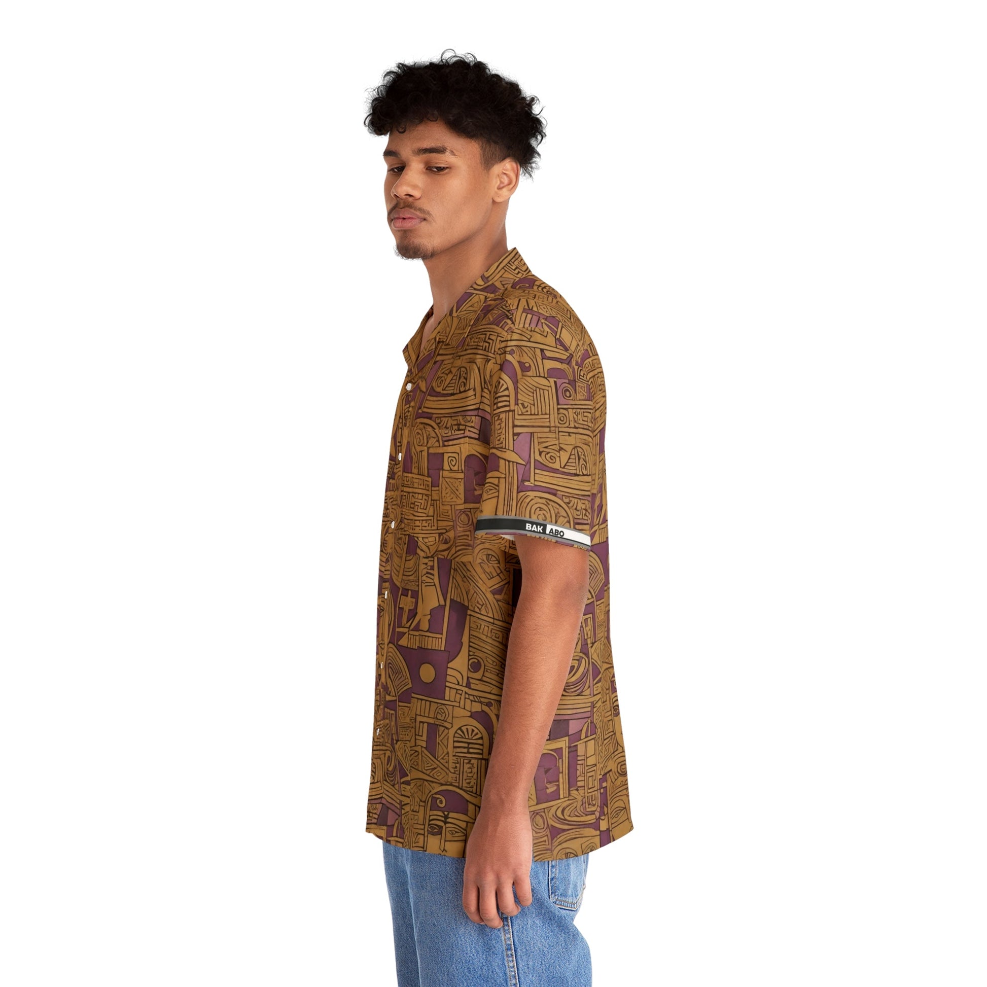 Abstract Retro Faces Hawaiian Shirt — Vintage Geometric AOP Men's Camp Shirt Printify bakabo.club