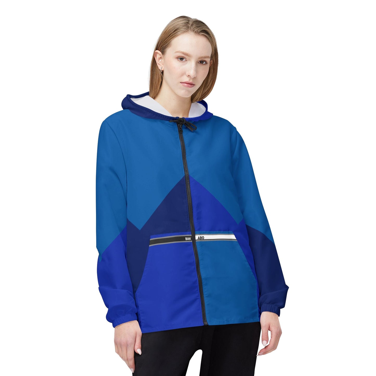 Blue Chevron Windbreaker Jacket – Lightweight Waterproof Hooded Jacket Printify bakabo.club