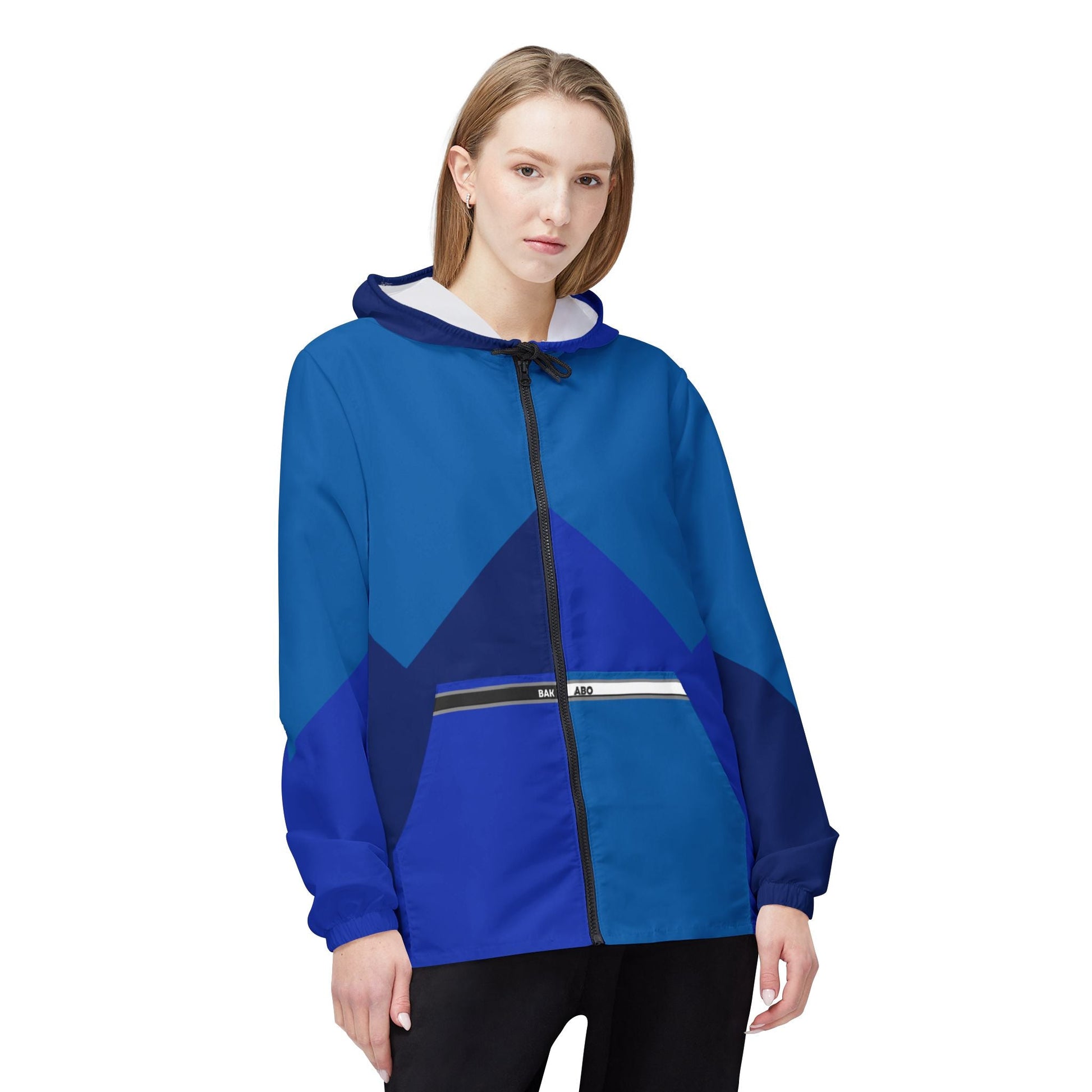 Blue Chevron Windbreaker Jacket – Lightweight Waterproof Hooded Jacket Printify bakabo.club